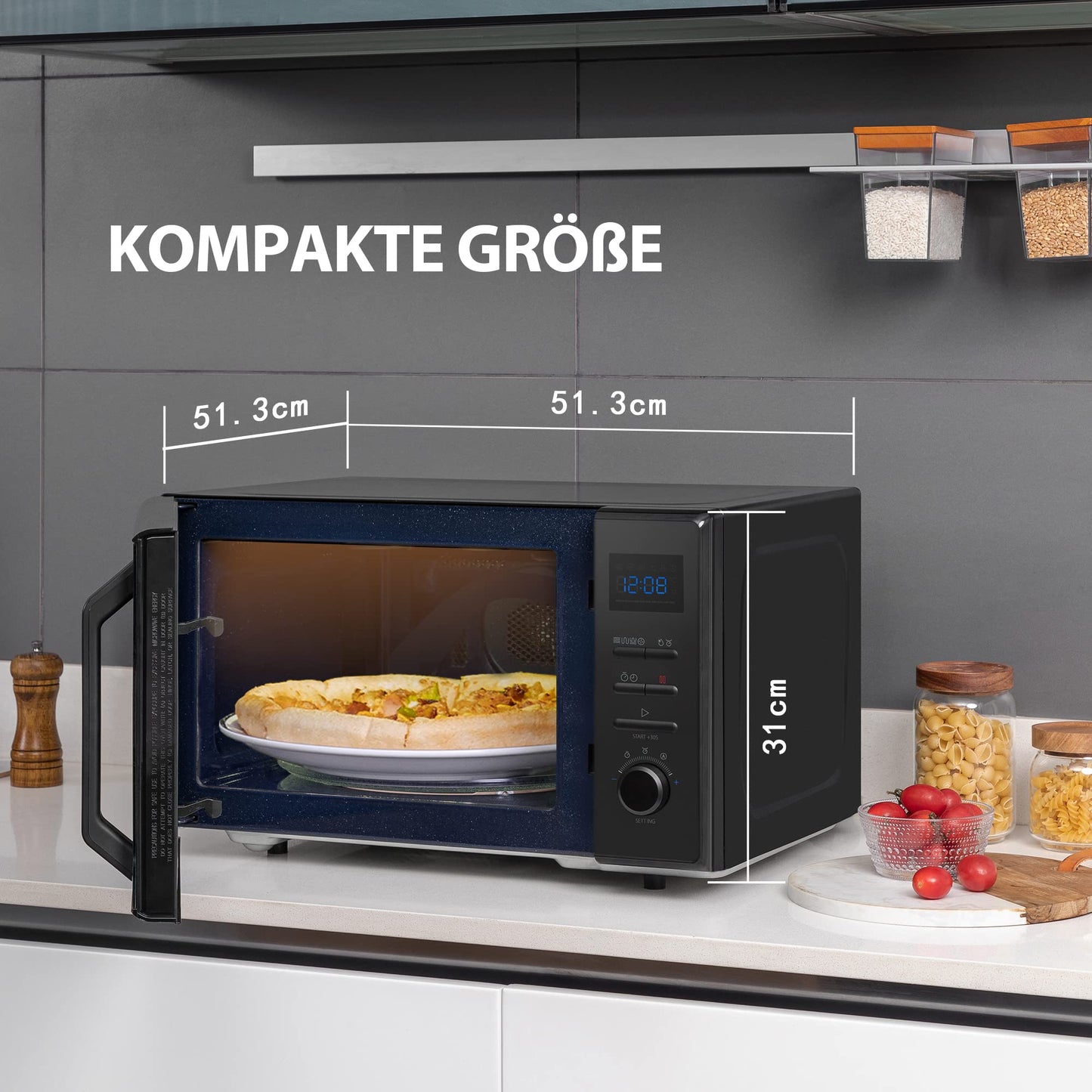 Toshiba MV-AM20T(BK) Mikrowelle/Solo-Mikrowelle/ 20 L/ 800 W/ 5 Leistungsstufen/ 12 Automatikprogramme/Emaille Innenraum/einfach zu reinigen/Auftaufunktion/Glasdrehteller (24,5 cm) /Schwarz