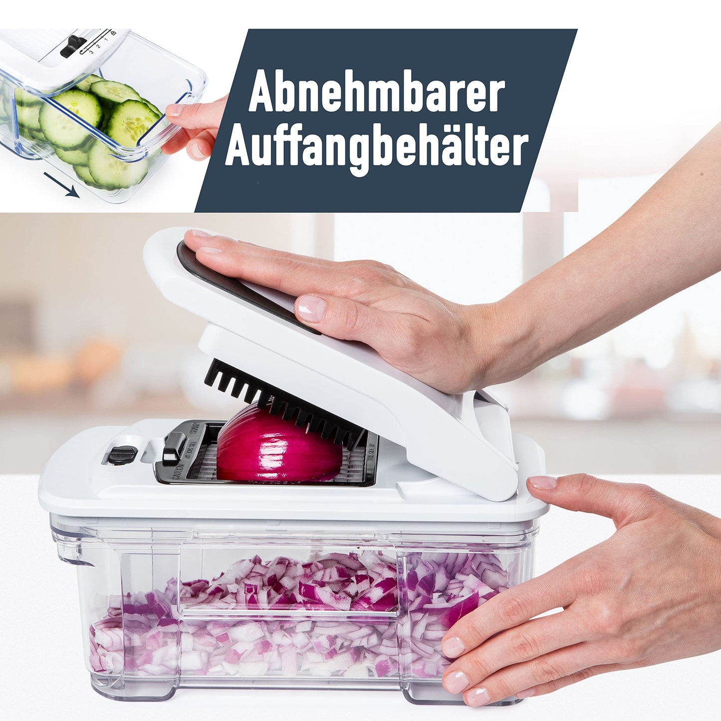 Gemüseschneider Mandoline Gemüsehobel - Gemüse Schneider Gurkenhobel Zwiebelschneider Kartoffelschneider Obstschneider - Reibe für Gemüse und Käse - Julienneschneider (6-in-1 Kompakt Weiß)