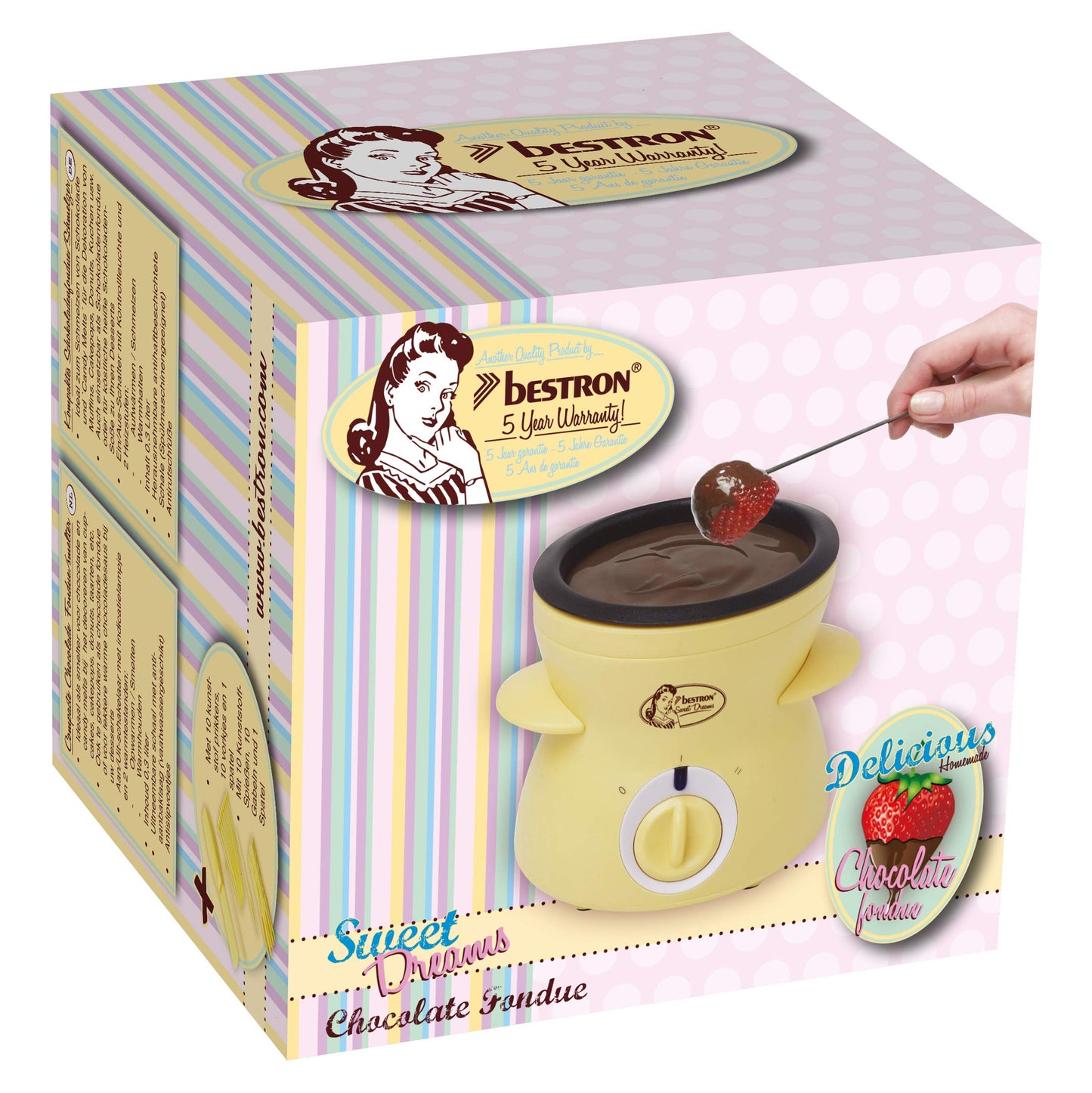 Bestron Schokoladen Fondue für 2 Personen, Mini-Schokofondue-Set, inkl. 10xSpieße, 10xGabeln und 1xSpachtel, 25Watt, Farbe: Rosa