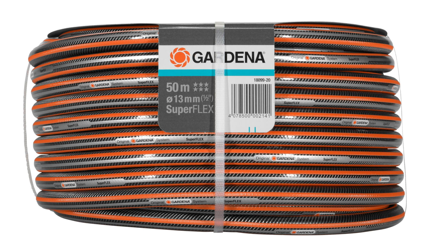 Gardena Premium SuperFLEX Schlauch 13 mm (1/2 Zoll), 30 m: Gartenschlauch mit Power-Grip-Profil, 35 bar Berstdruck, hochflexibel, formstabil, UV-beständig (18096-20) schwarz