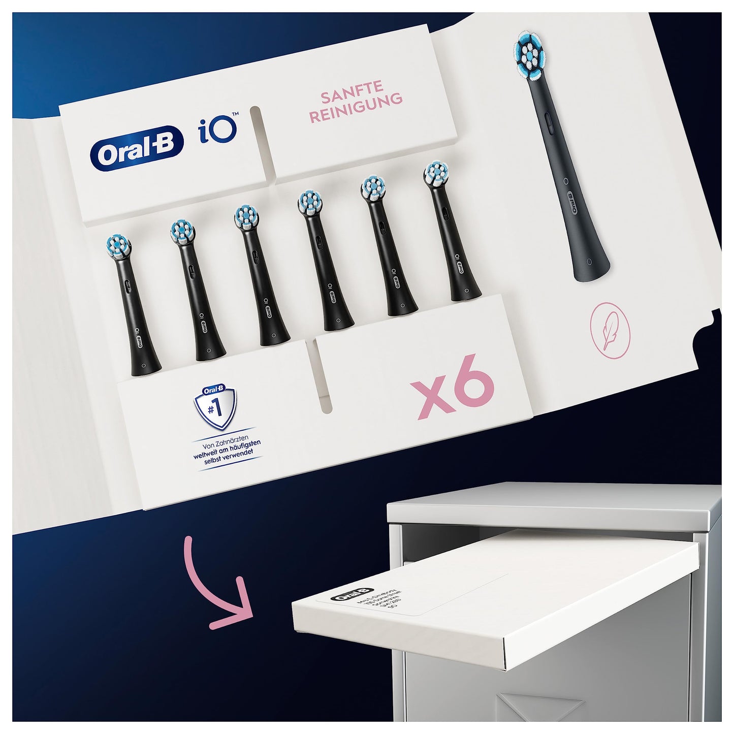 Oral-B iO Sanfte Reinigung, Original Aufsteckbürsten, geeignet für empfindliches Zahnfleisch, Schwarz, 8 Stück
