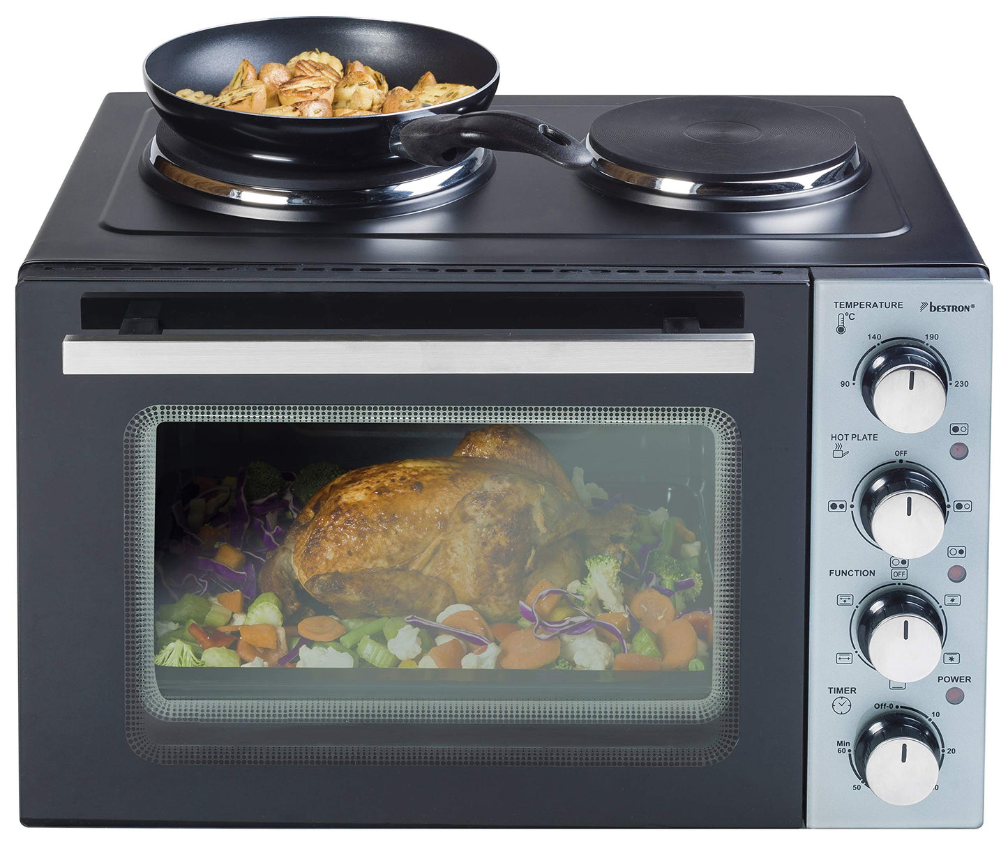 Bestron AOV9 Kompakter Mini-Backofen mit Ober-/Unterhitze, 9 Liter, 800 Watt, Schwarz