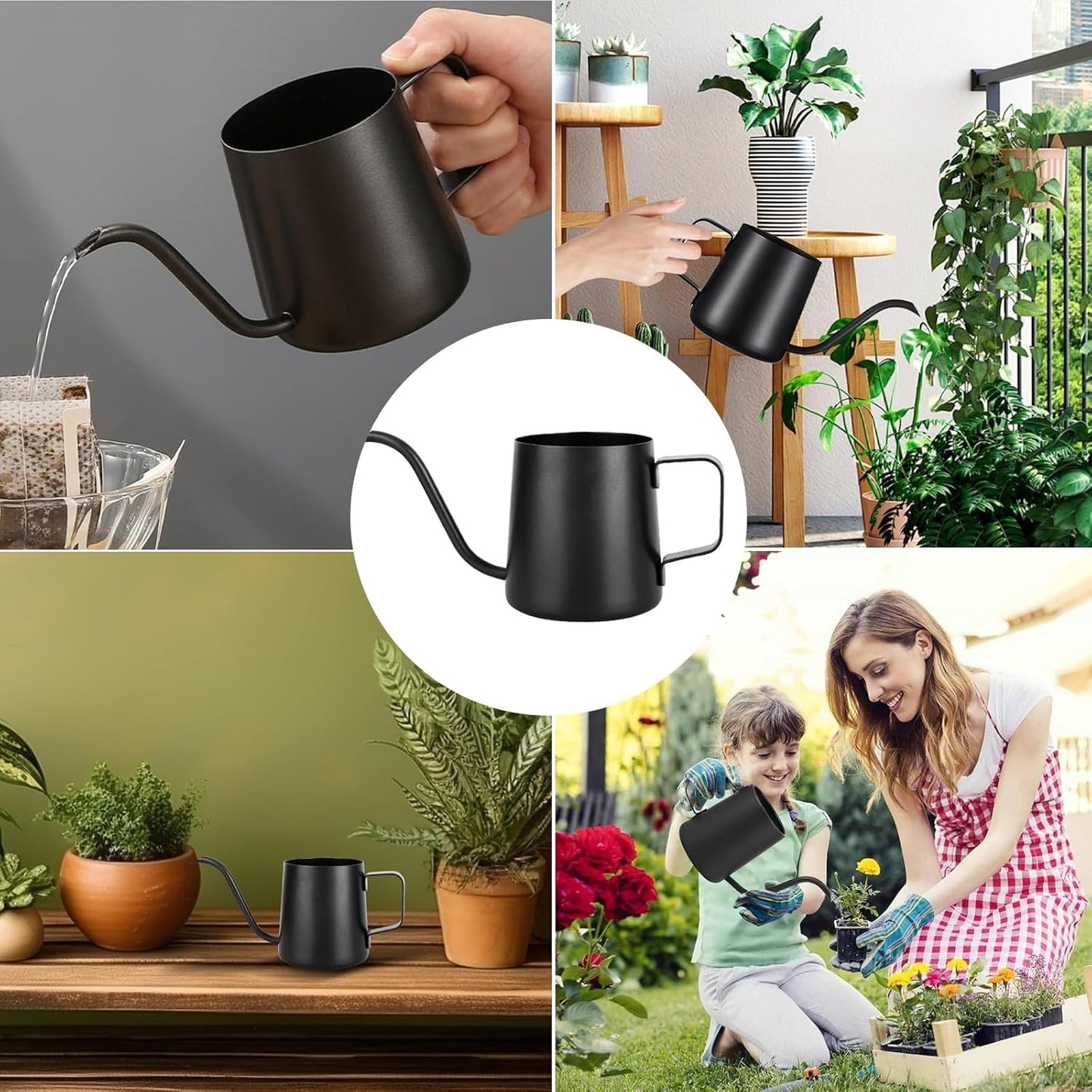 NCCHDZSW Gießkanne Klein Zimmerpflanzen 250 ML Mini Gießkanne Schwarz Edelstahl Garten Gießkanne Rostfrei Klein Gießkanne für Zimmerpflanzen Sukkulenten