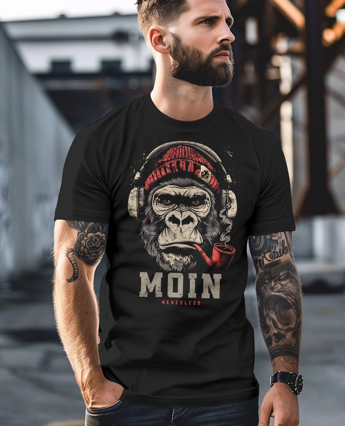 Neverless® Men's T-Shirt – "Moin" Gorilla Music Front Print
