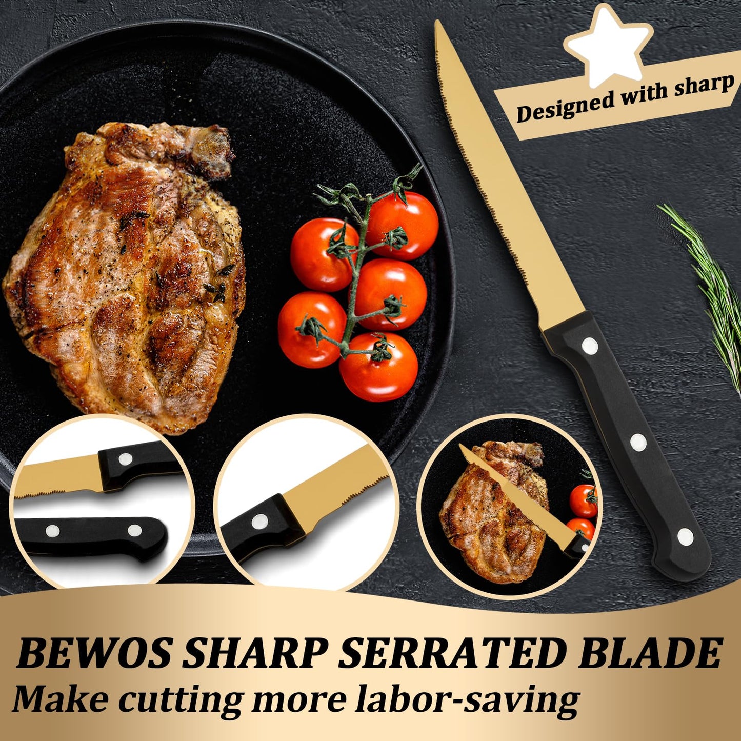 BEWOS 36-teiliges Besteck set mit Steakmesser Service für 6, Premium-Edelstahl-Bestecksets für Haus & Küche, Hochwertiges Messer-Löffel-Gabel-Besteck-Set Hochglanzpoliert, Spülmaschinenfest