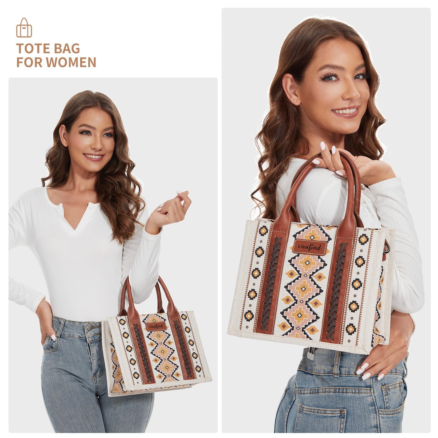 KALIDI Tote Bag for Women – Aztec Pattern Canvas Shoulder Bag