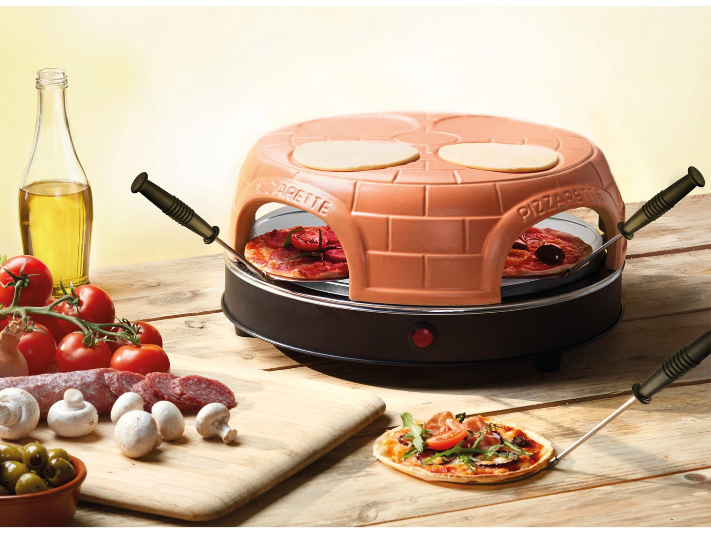 Emerio Pizzaofen, PIZZARETTE das Original, handgemachte Terracotta Tonhaube, patentiertes Design, für Mini-Pizza, echter Familien-Spaß für 8 Personen, PO-116124.1, Pink