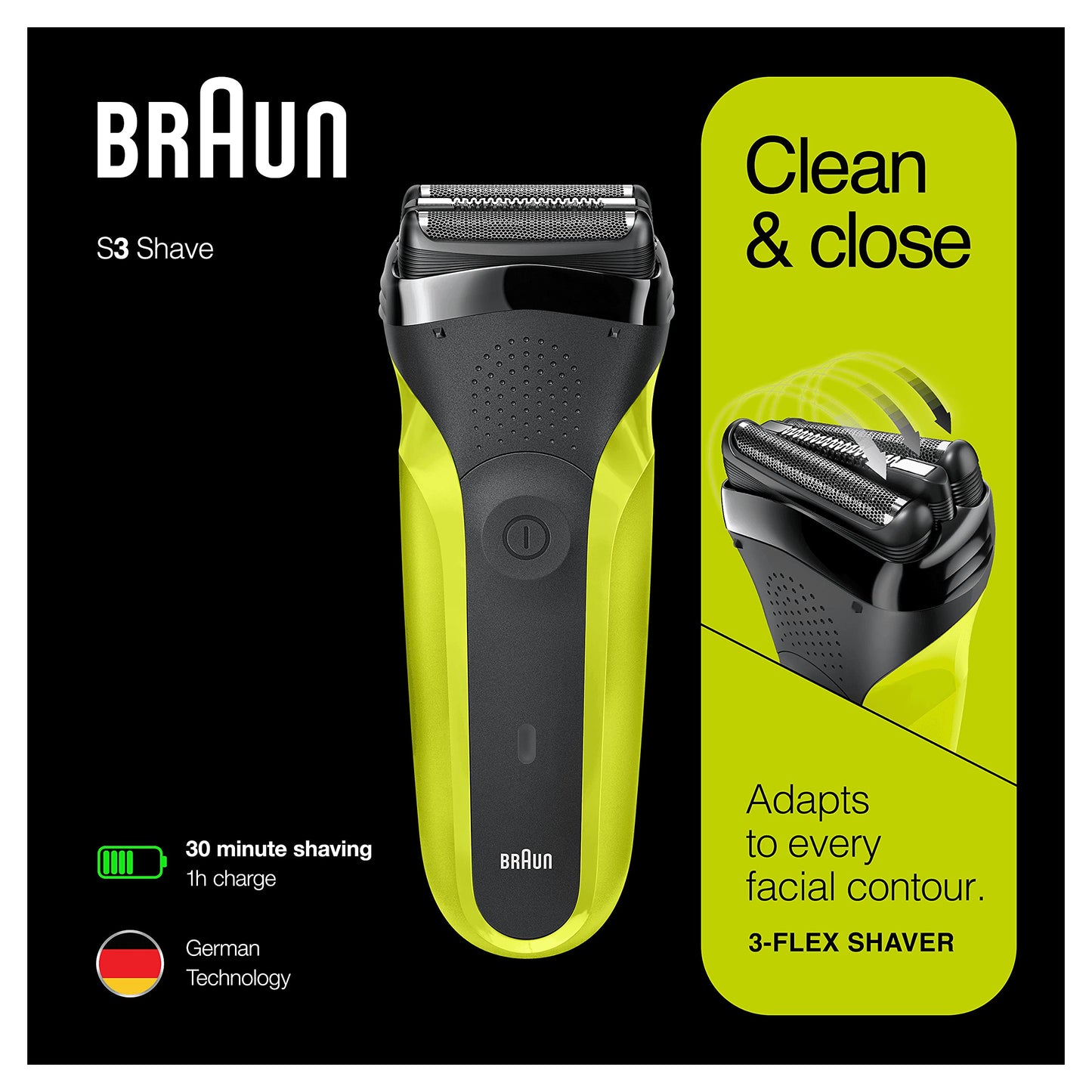 Braun Series 3 ProSkin Elektrorasierer mit Präzisionstrimmer, Rasierer Herren Elektrisch, elektrischer Rasierer, Wet&Dry, rasierapparat, trockenrasierer, Made in Germany, 3040s, schwarz/blau