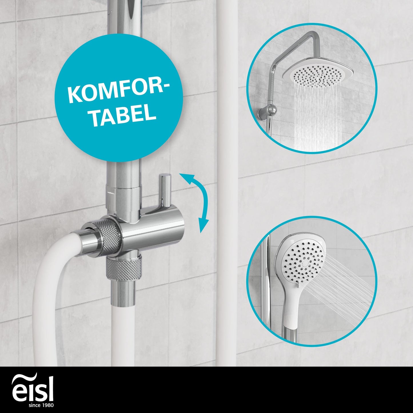EISL Duschset EASY FRESH, Duschsystem ohne Armatur 2 in 1 mit großer Regendusche (250 x 200 mm) und Handbrause, Regendusche ohne Armatur ideal zum Nachrüsten, komplettes Montageset, Chrom DX12006