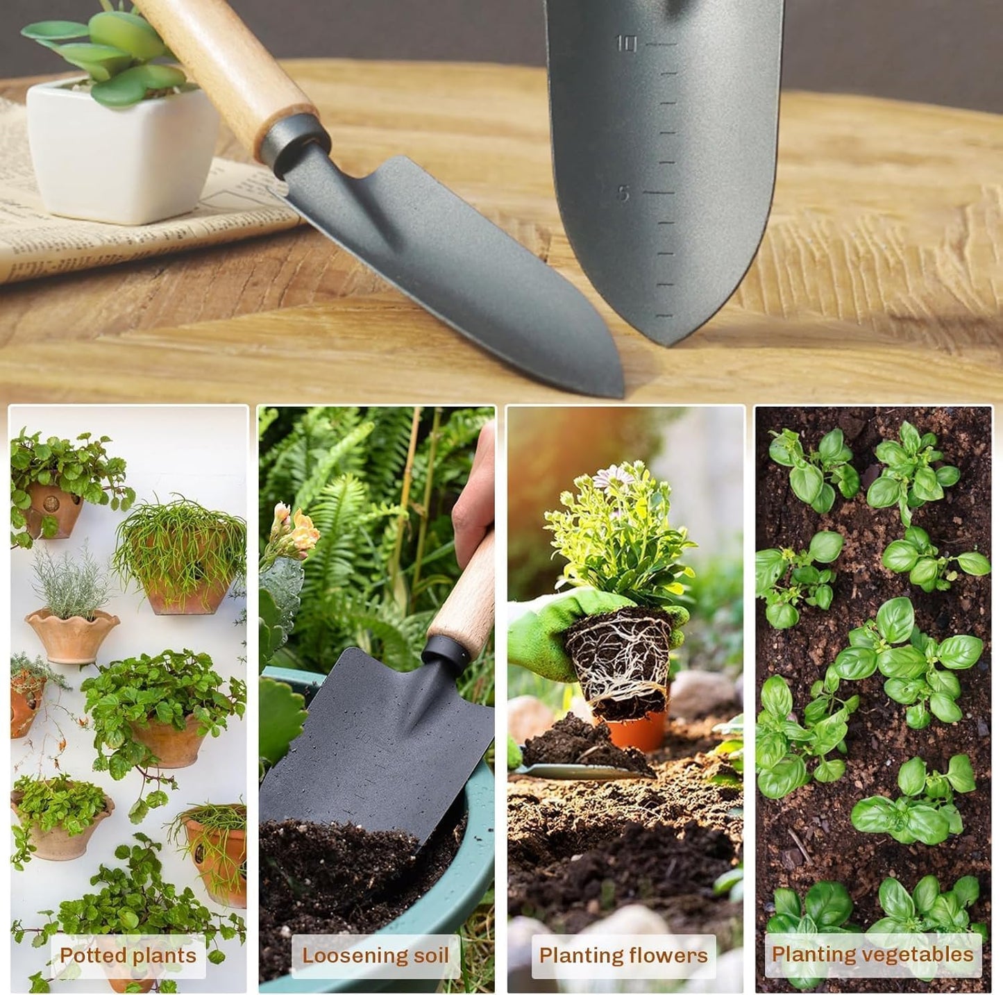 Gartenwerkzeug Set, 3 Stück Premium Gartengeräte-Set Holzgriff Handheld Gartenschaufel Kleine Schmale Schaufel Harke Gartenset Garten Tools für Bonsai Werkzeug Pflanze Topfblumen