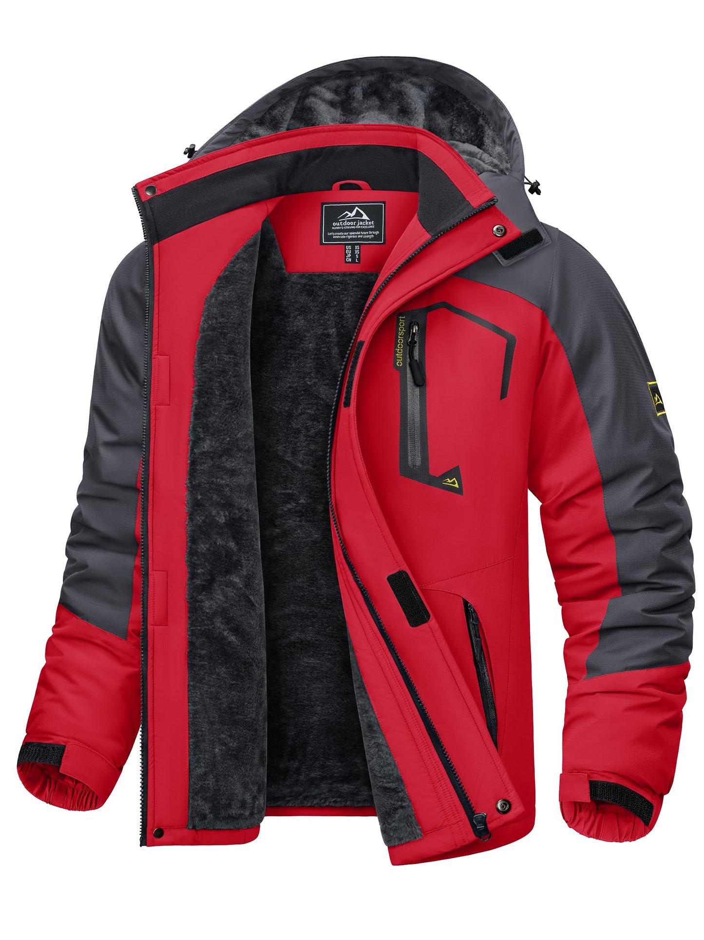 KEFITEVD Herren Skijacke Atmungsaktiv Warm Gefüttert Winterjacke mit Abnehmbarer Kapuze Snowboardjacke Wasserdicht Outdoorjacke