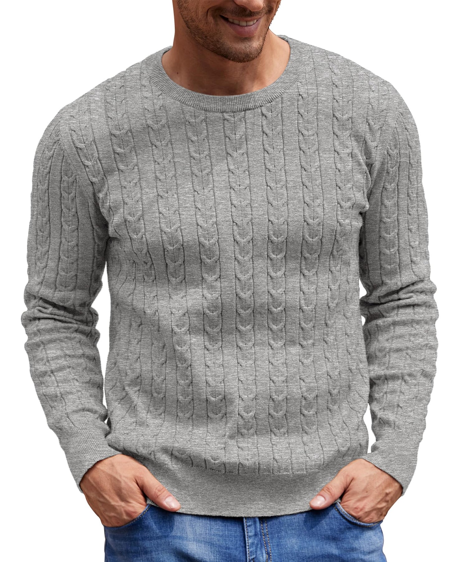 NITAGUT Men’s Cable Knit Sweater – Slim Fit Crewneck Pullover