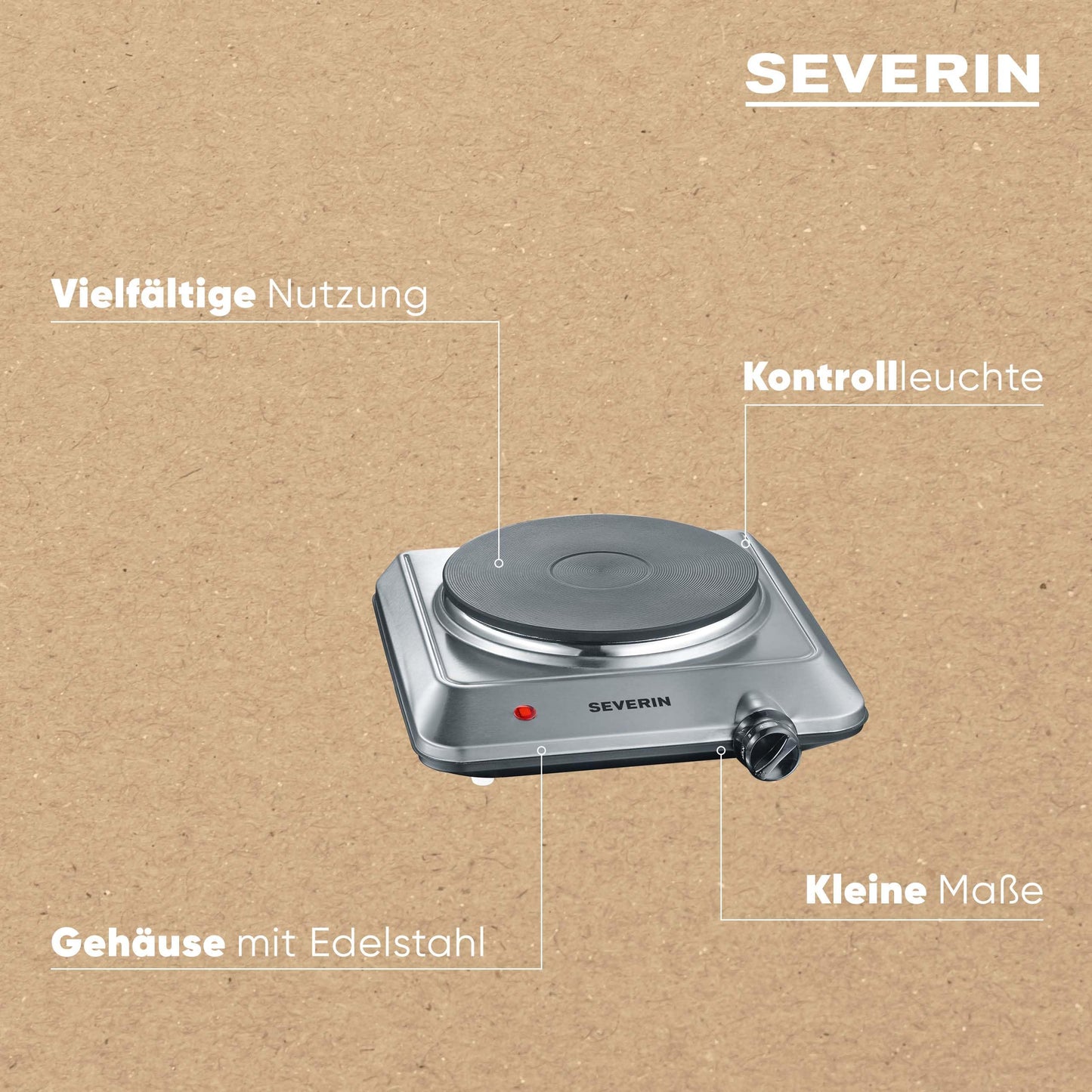 SEVERIN Kochplatte für Küche, Büro oder Camping, kleine Herdplatte mit stufenloser Temperatureinstellung, Campingkocher für einen Topf, weiß, 1.500 W, KP 1091