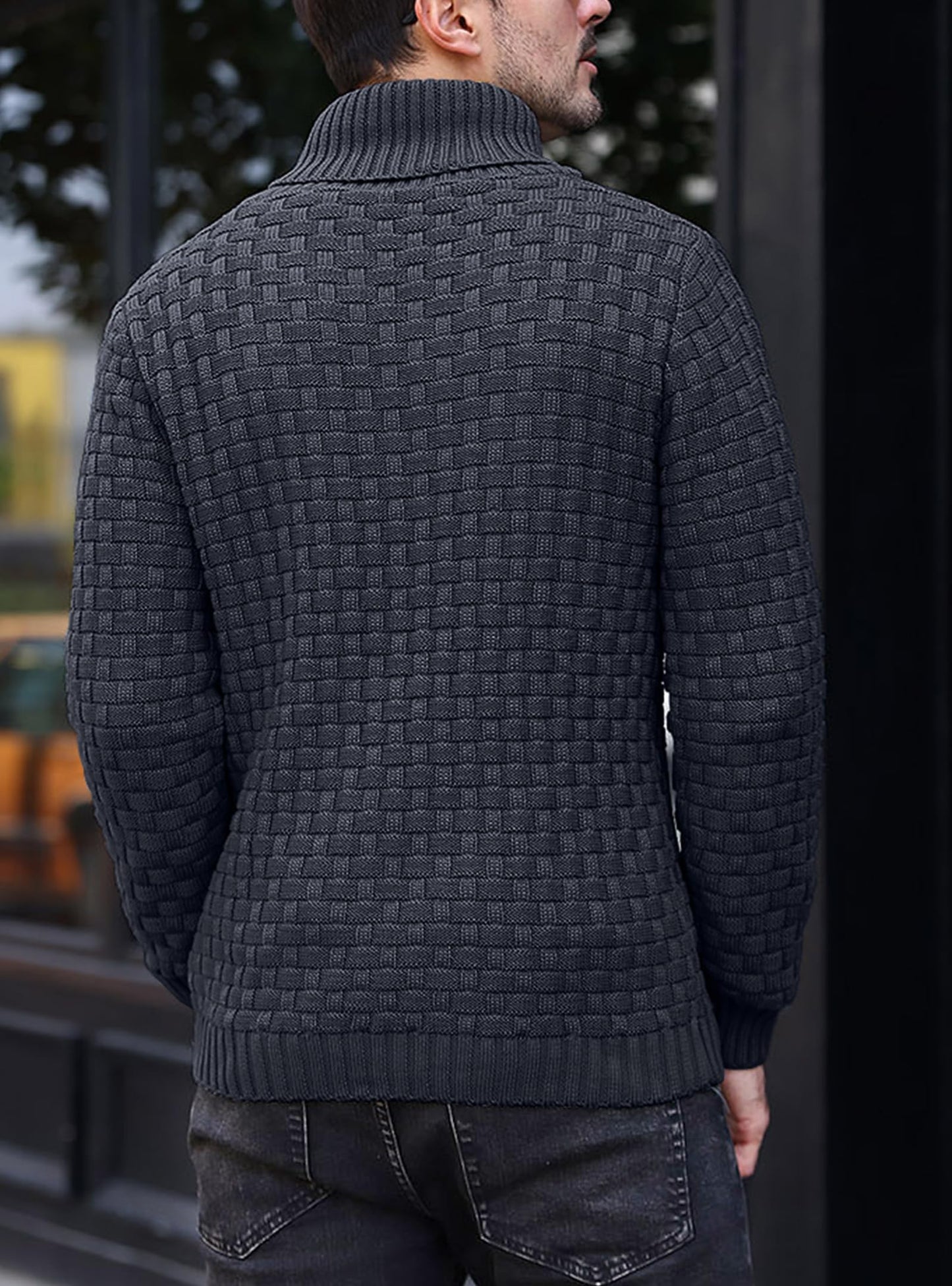 HYPESTFIT Men’s Mock Neck Sweater – Textured Knit Pullover