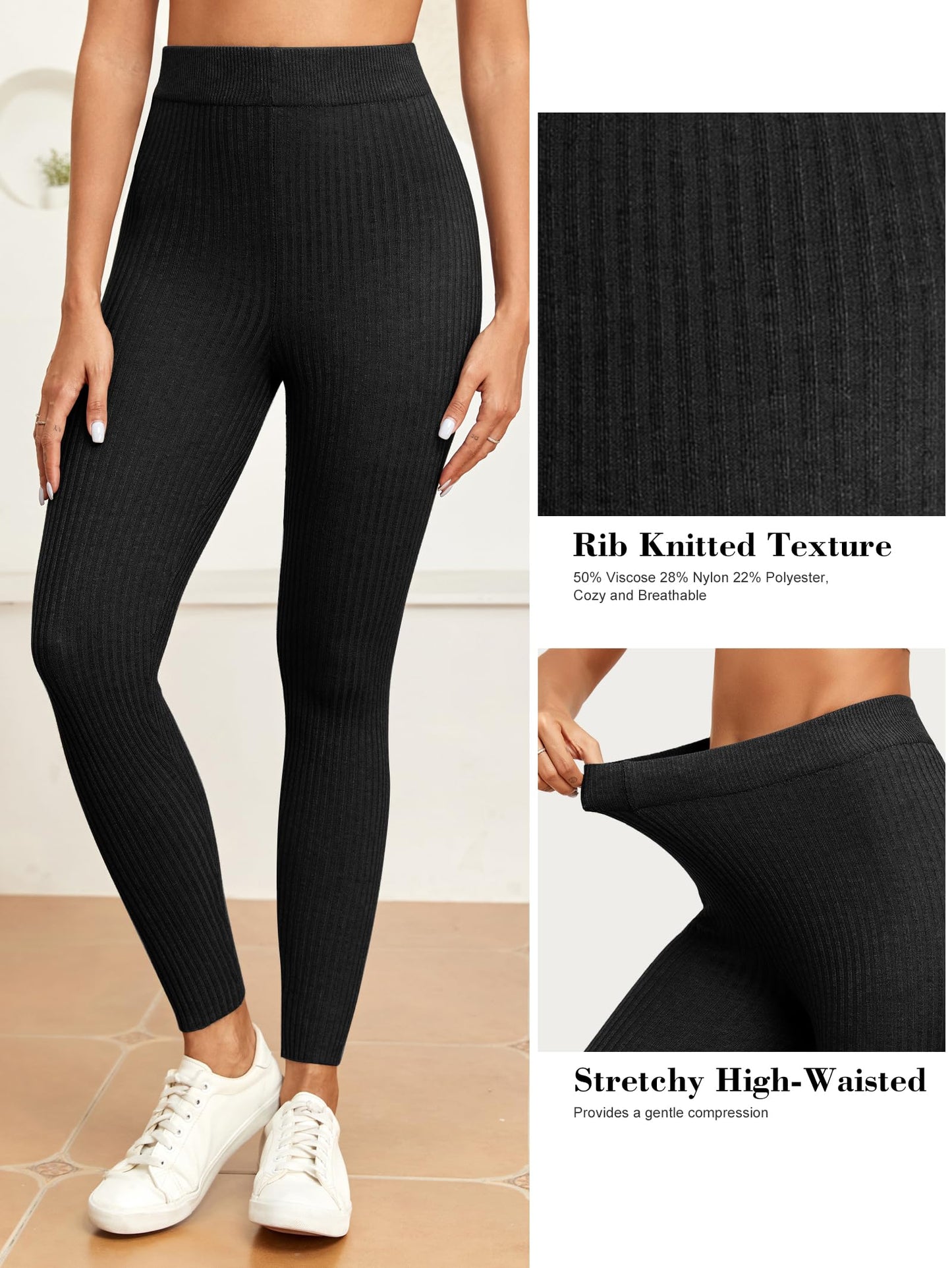 Famulily High-Waisted Ribbed Knit Leggings for Women