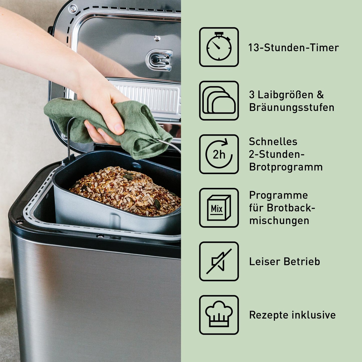 Panasonic Premium Grau Vollautomatischer Brotbackautomat, horizontales Design und Hefespender, 32 automatische Programme, zwei Temperatursensoren, 13-Stunden-Zeitvorwahl, Grau