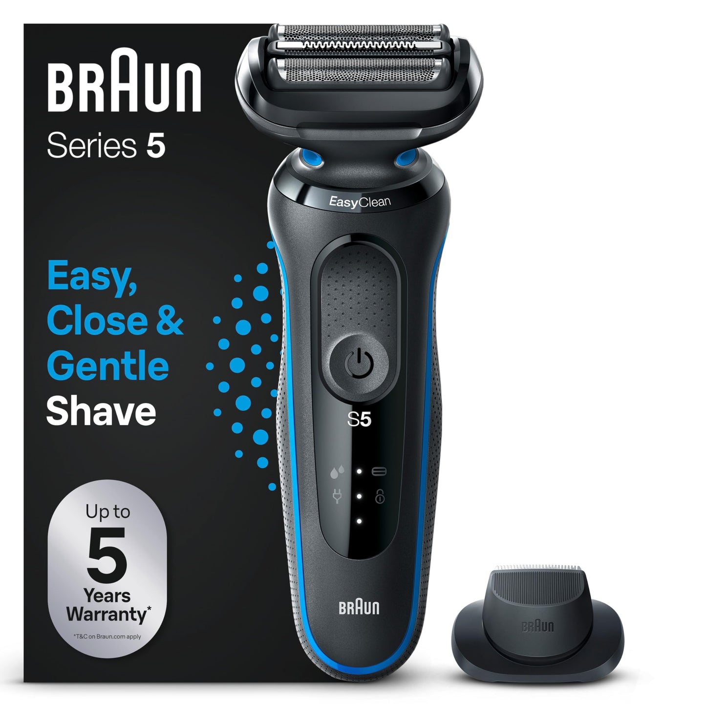 Braun Series 5 Elektrorasierer mit EasyClick Barttrimmer Aufsatz, Rasierer Herren Elektrisch Ladestation, EasyClean, Wet & Dry, rasierapparat, trockenrasierer, Made in Germany, 51-M4500cs, mintgrün
