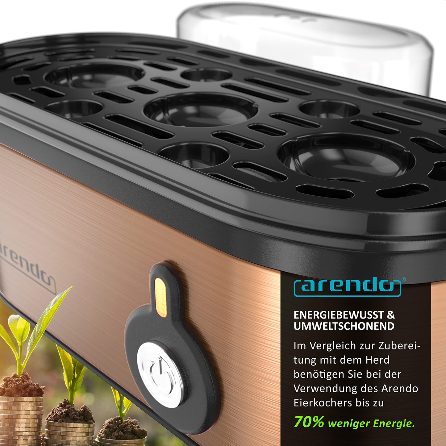 Arendo - Edelstahl Eierkocher Threecook - Egg Cooker - EIN AUS-Schalter - Wählbarer Härtegrad - 210 W - 1-3 Eier - GS - BPA-frei