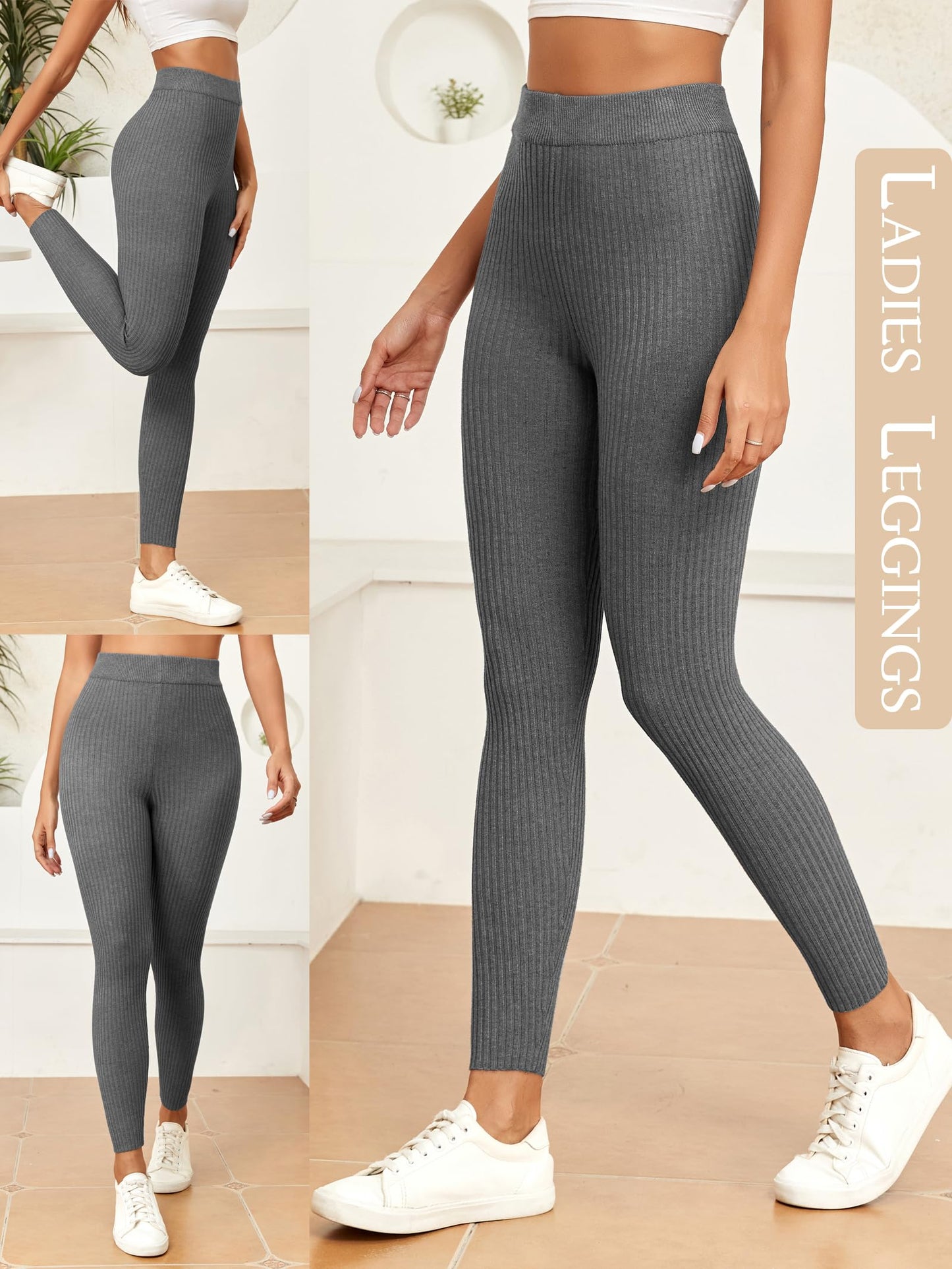 Famulily High-Waisted Ribbed Knit Leggings for Women