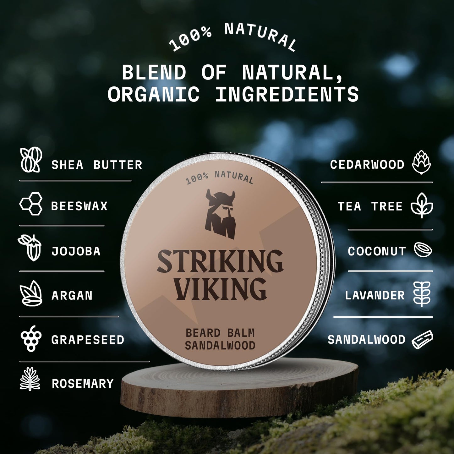Striking Viking parfümfreier Bartbalsam Männer Vanille – Stylt, stärkt und macht Bärte, Schnurrbärte weich – Bartpflege mit Sheabutter, Teebaum, Argan & Jojobaöl - Bartglättungscremes - Bart Balm