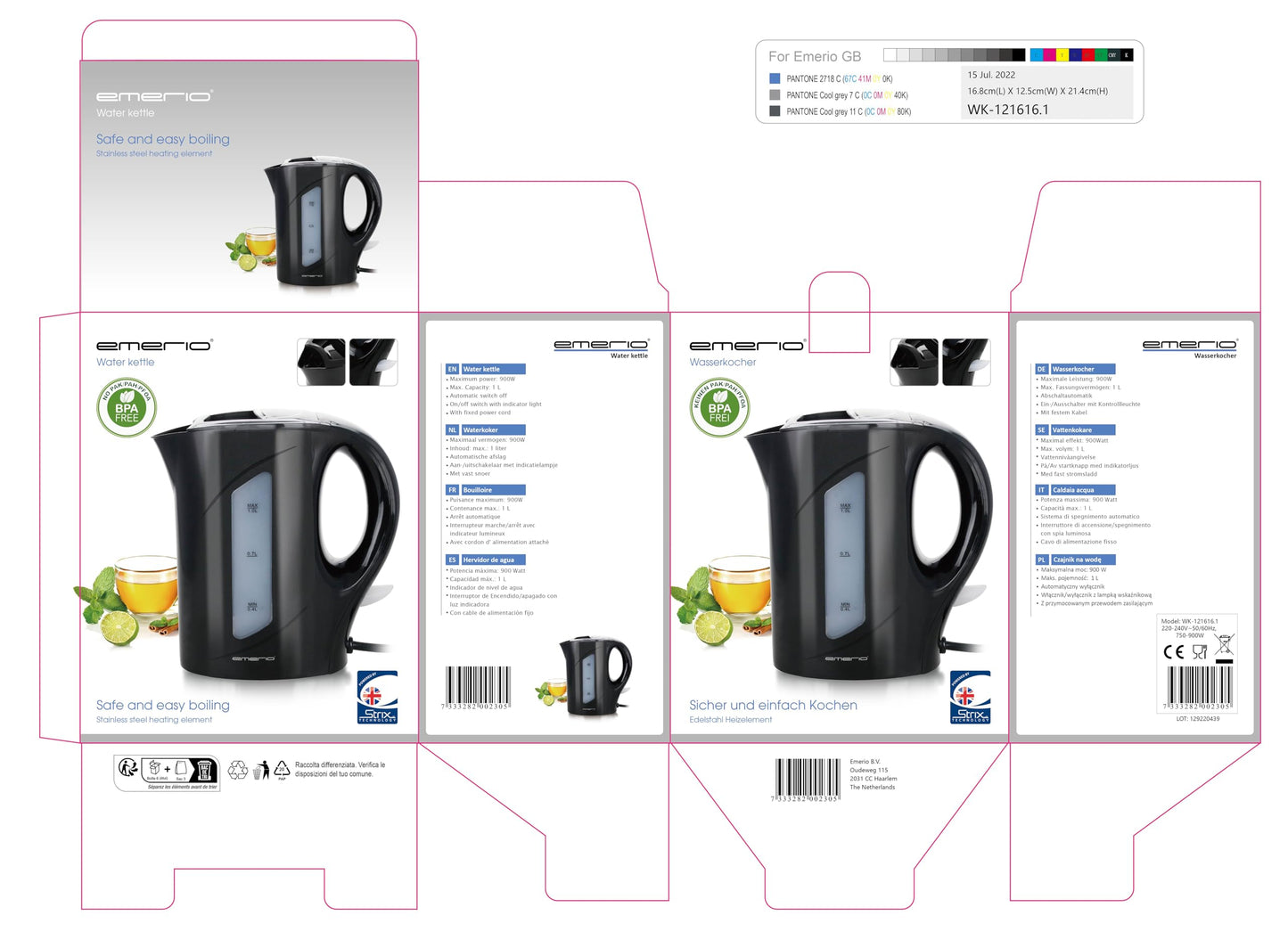 EMERIO Glas Wasserkocher mit 1.7 Liter Volumen | 2200 Watt | blaue LED Innenbeleuchtung | 360° Basis | SIEGER Preis/Leistung Haus & Garten Test | bestes Borosilikatglas | BPA frei | WK-119988.7