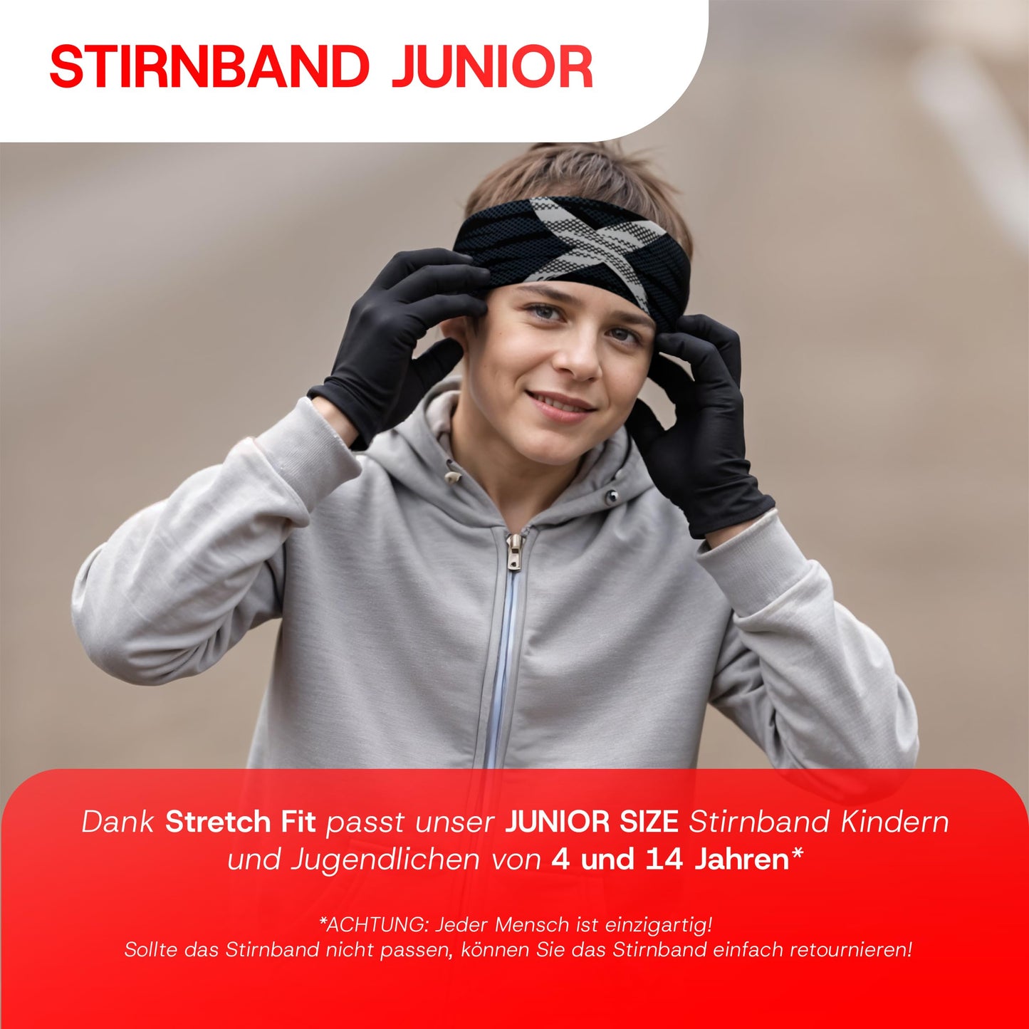 Junior 4-14 Jahre Sport Stirnband zum Wenden, 2-lagig für kalte Temperaturen, schnelltrocknend, Headband, Ohrenschützer, Schweißband, Haarband, Kopfband, Wandern, Laufen, Rad, Ski