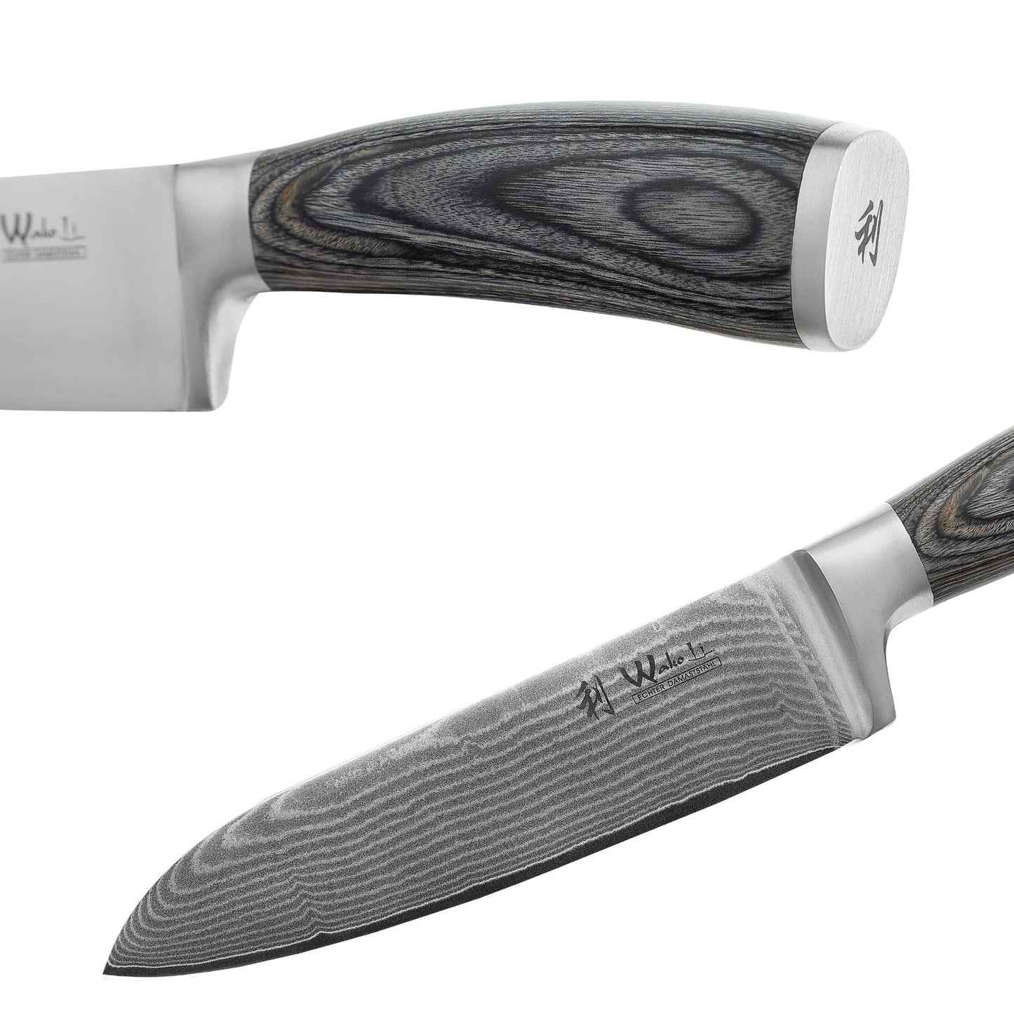 Wakoli EDIB 3er Damastmesser Set mit 8-17cm Klingen gefertigt aus 67 Lagen echtem Damaststahl mit Pakkaholzgriff in Holzbox I Premium Messerset Damast & Profi Küchenmesser