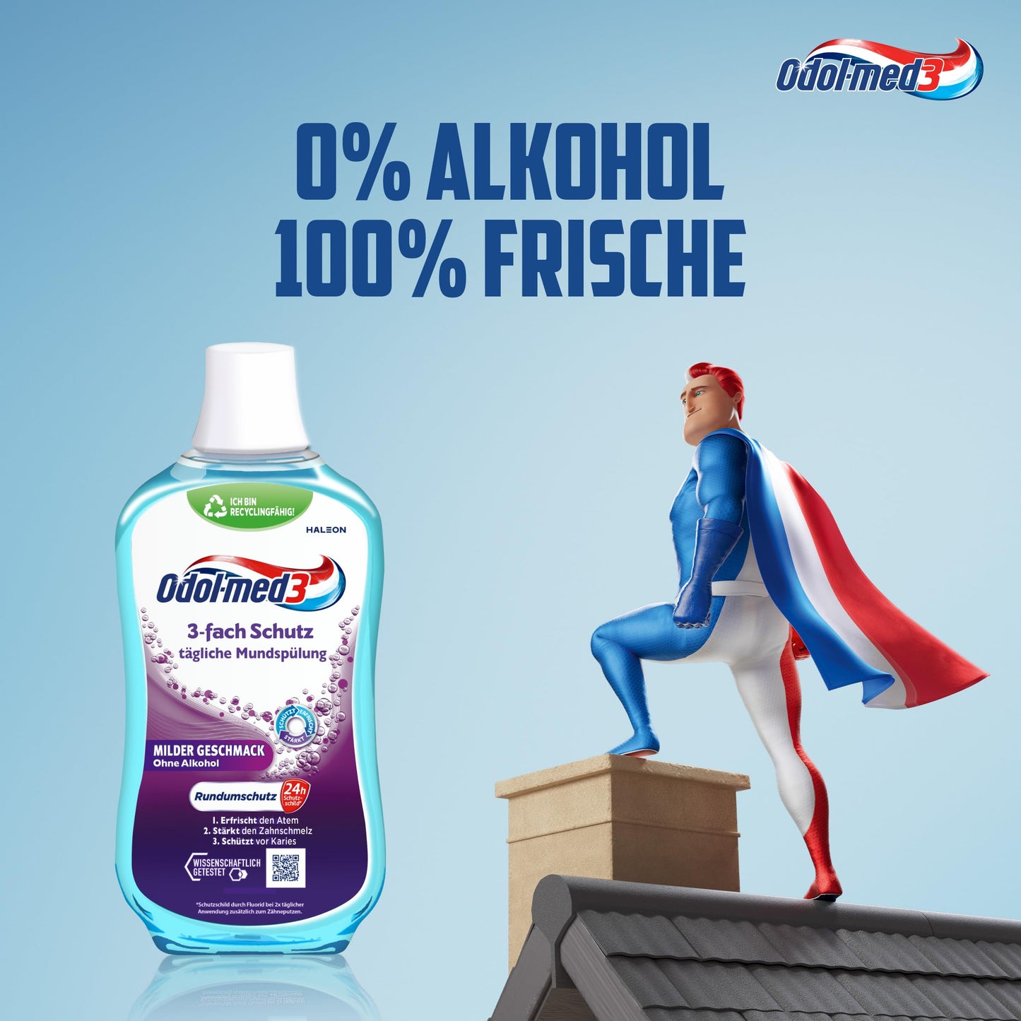 Odol-med3 Mundspülung 3-Fach Schutz, alkoholfreie Mundspülung, 500 ml