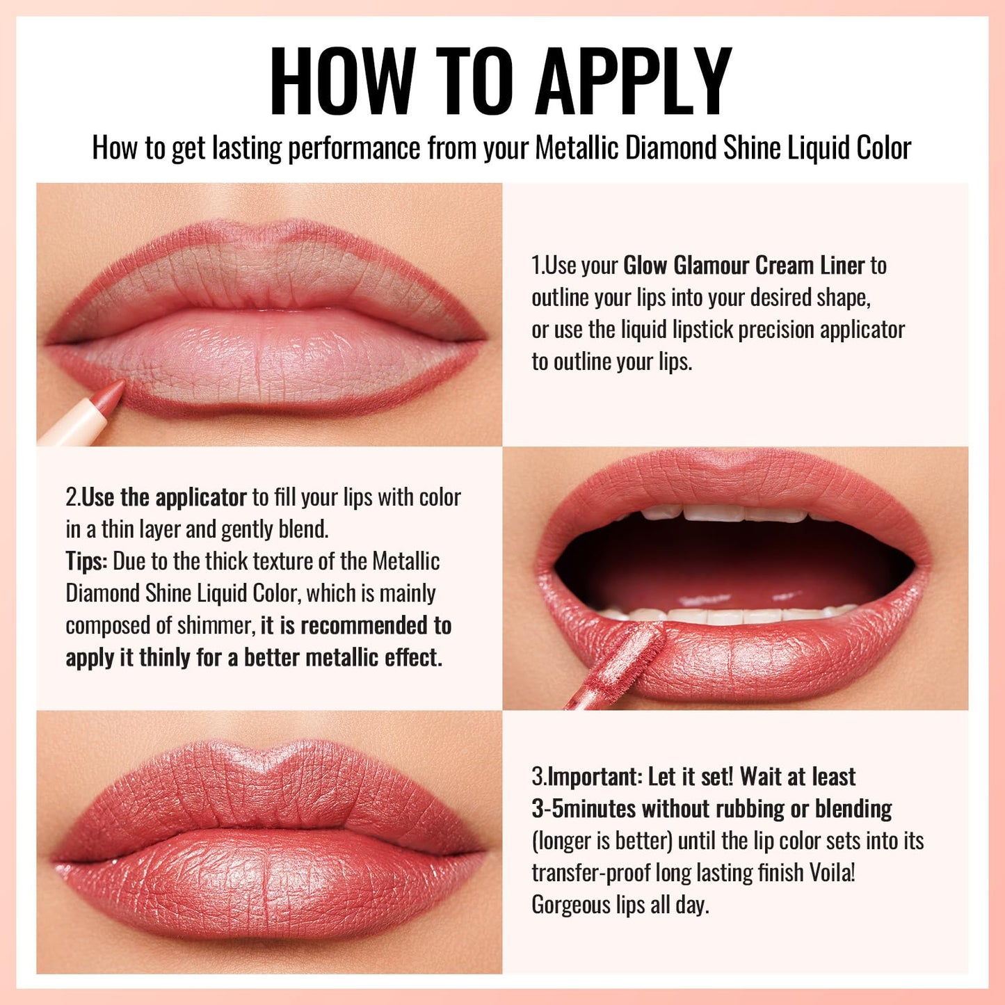 Oulac Metallic Glitter 2-in-1 Lipstick Eyeshadow Long-Lasting Waterproof High-Pigment