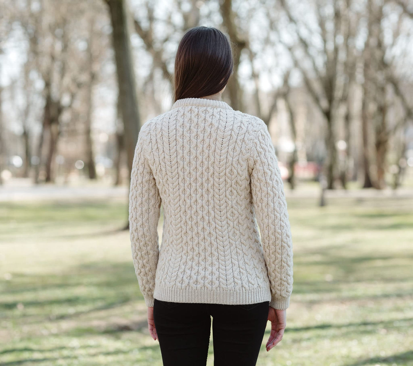 SAOL Women’s Merino Wool Sweater – Aran Knit with Side Buttons