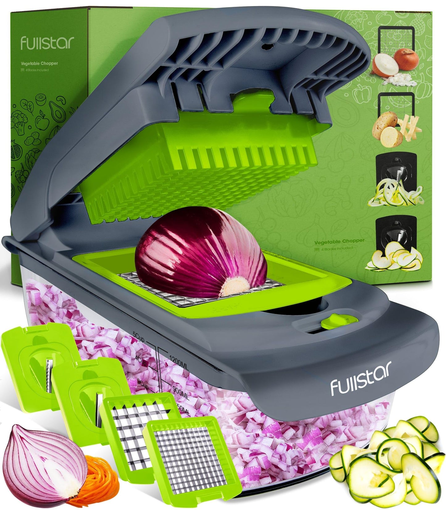 Gemüseschneider Spiralschneider Gemüsehobel - Gemüse Schneider Zwiebelschneider Kartoffelschneider Obstschneider - Vegetable Chopper Cutter Dicer (4-in-1 - Weiß)