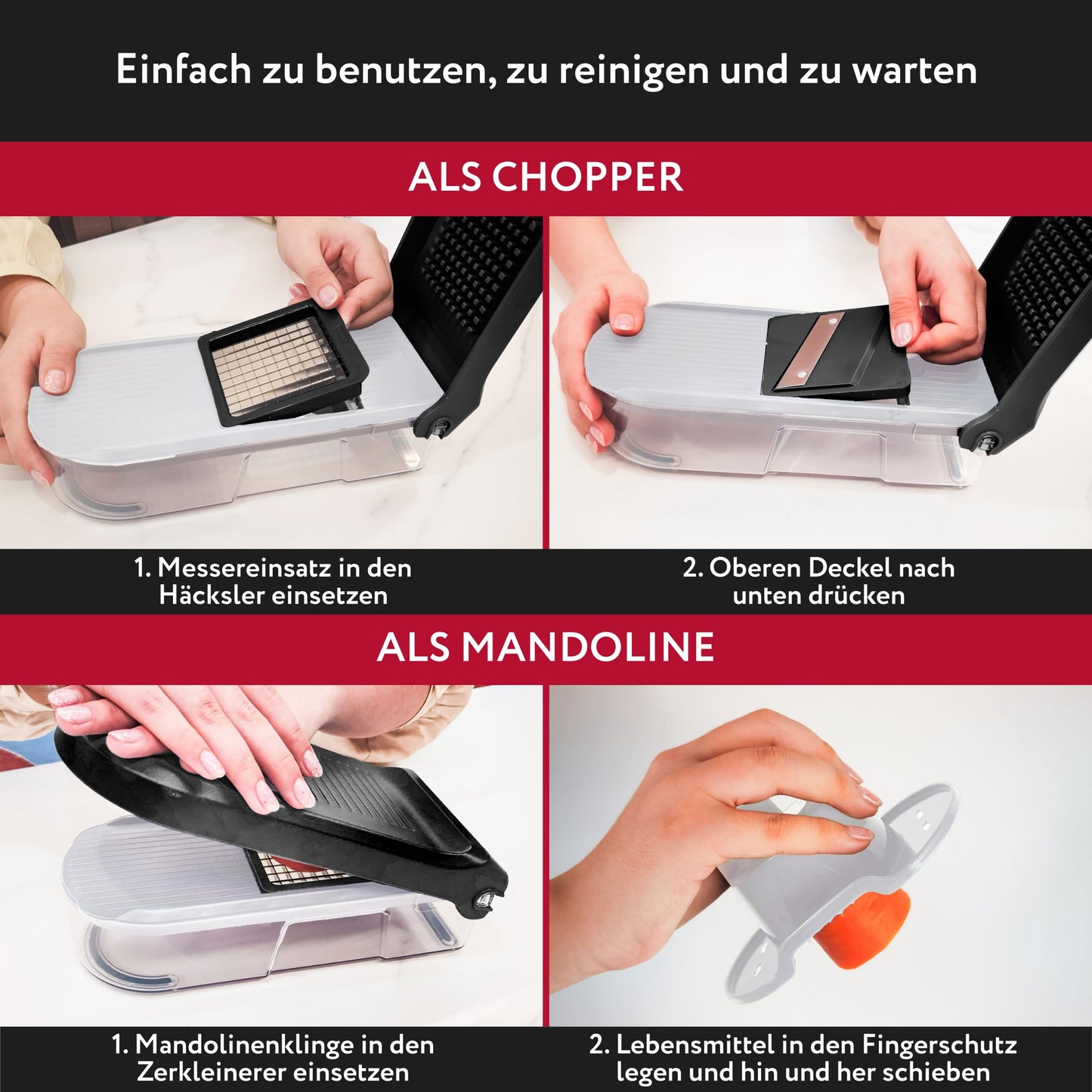 Gemüseschneider Mandoline Gemüsehobel - Gemüse Schneider Gurkenhobel Zwiebelschneider Kartoffelschneider Obstschneider - Reibe für Gemüse und Käse - Julienneschneider (6-in-1 Kompakt Weiß)
