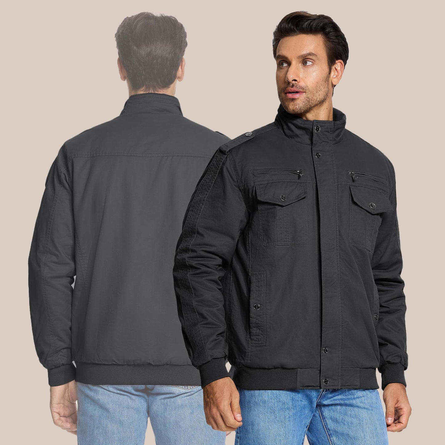 KEFITEVD Men’s Winter Fleece Jacket – Sherpa Lined Military Field Coat