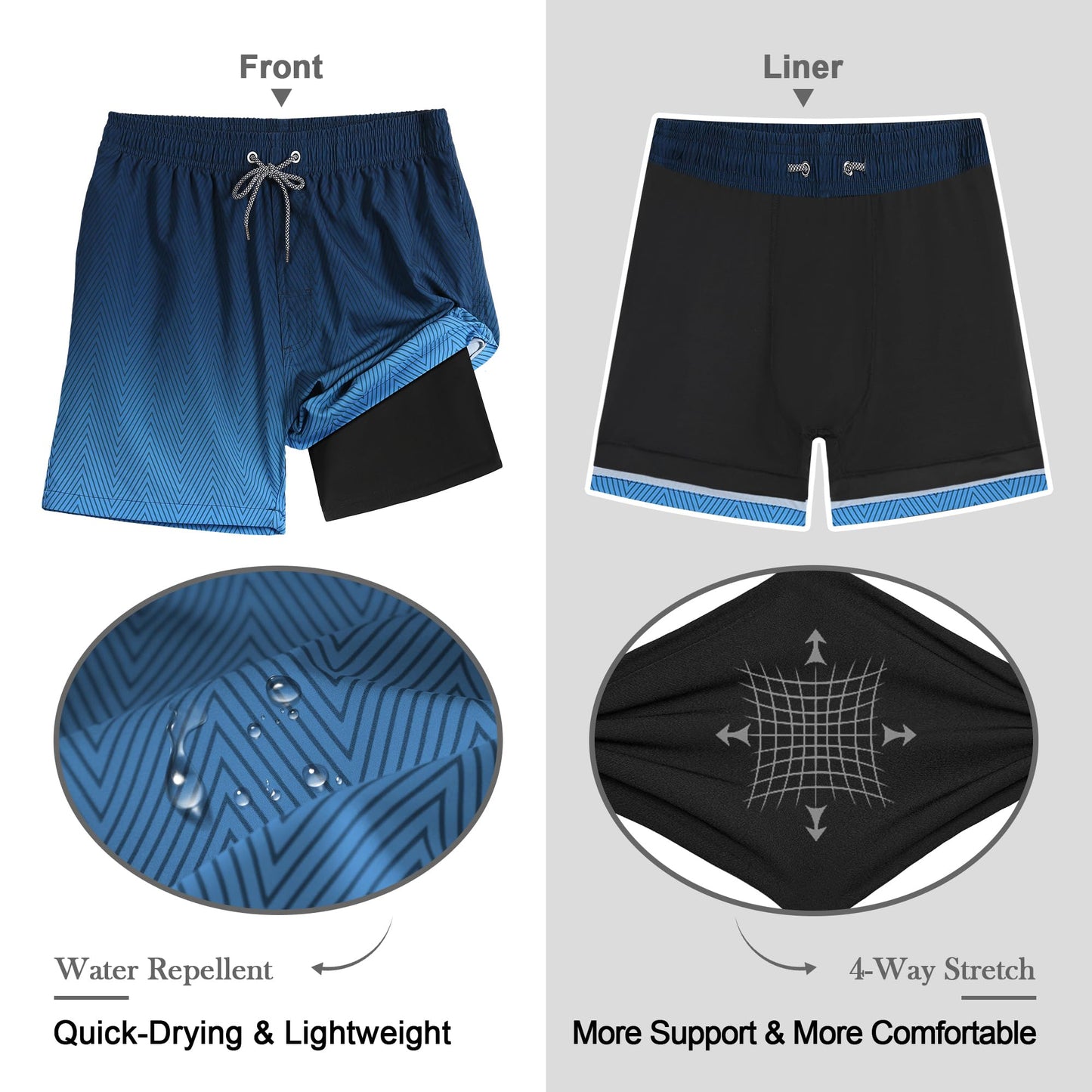 APTRO Men’s 2-in-1 Swim Shorts – Quick-Dry Board Shorts