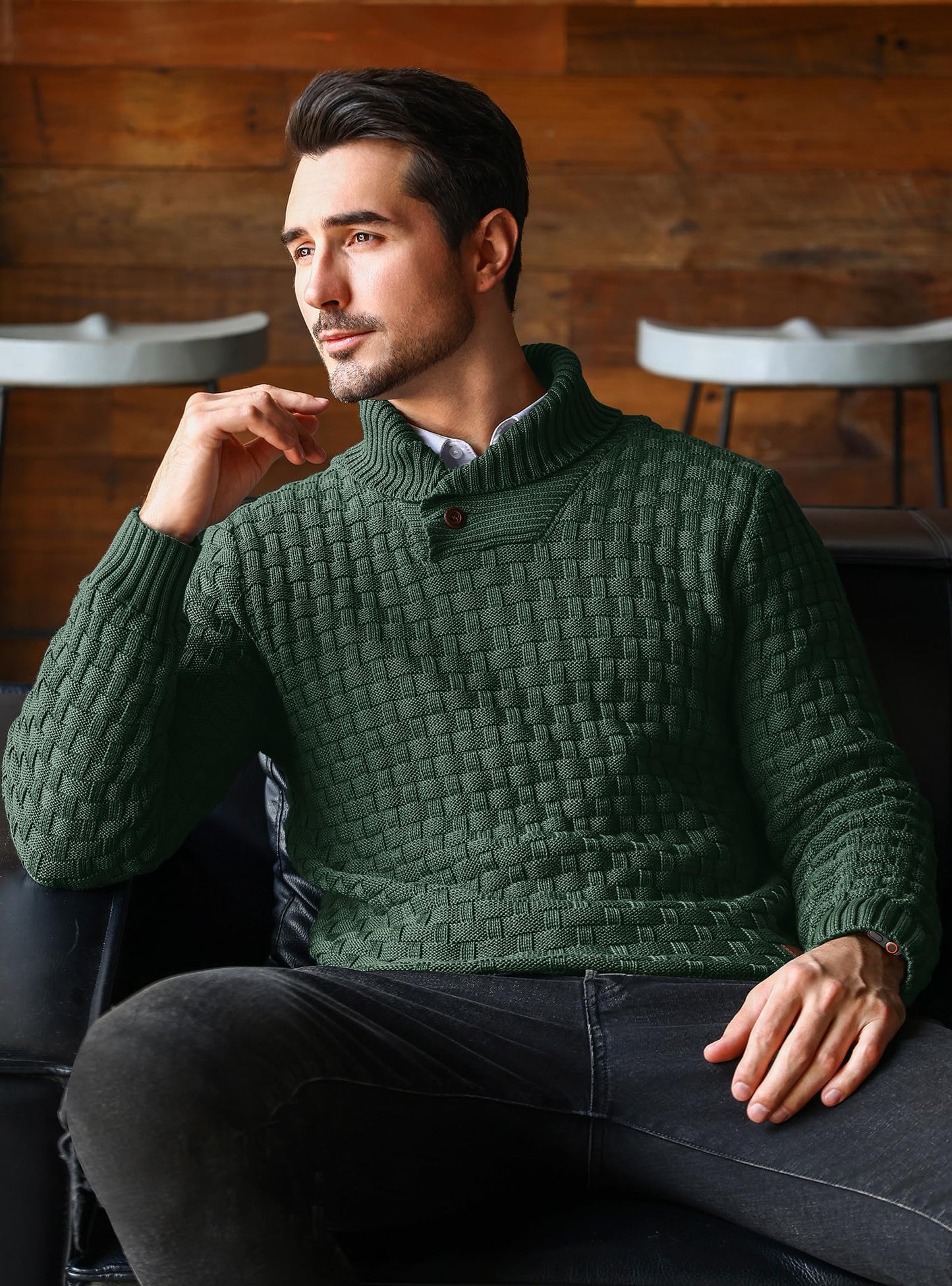 HYPESTFIT Men’s Mock Neck Sweater – Textured Knit Pullover