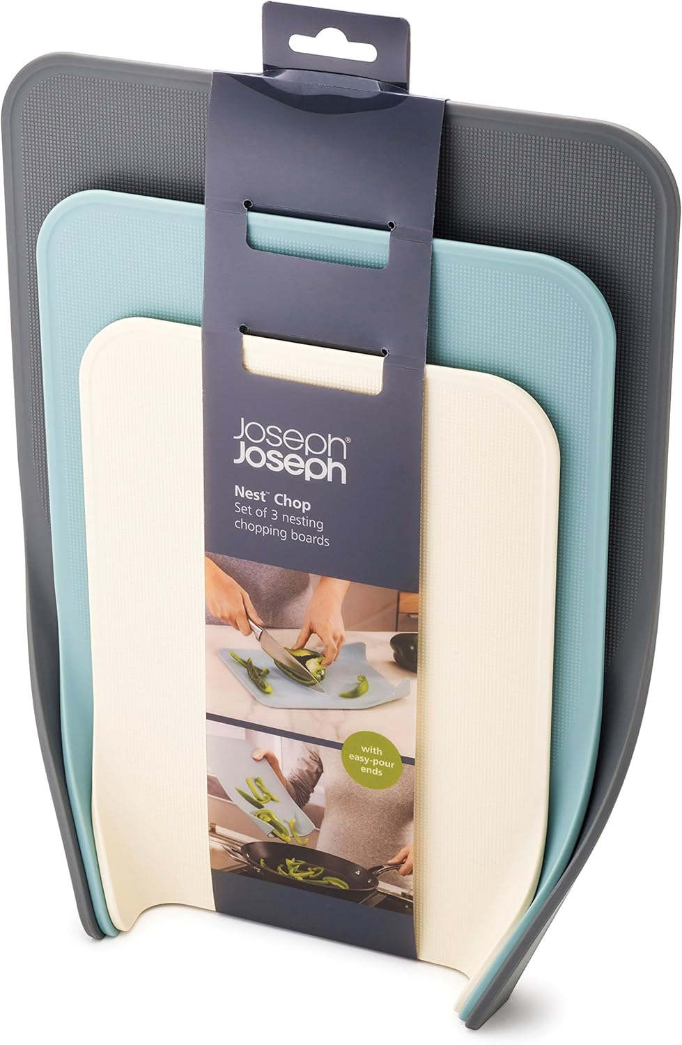 Joseph Joseph Nest 3-teiliges Schneidebrett-Set, platzsparende stapelbare Bretter, spülmaschinenfest – Blau/Grau/Weiß, Opal