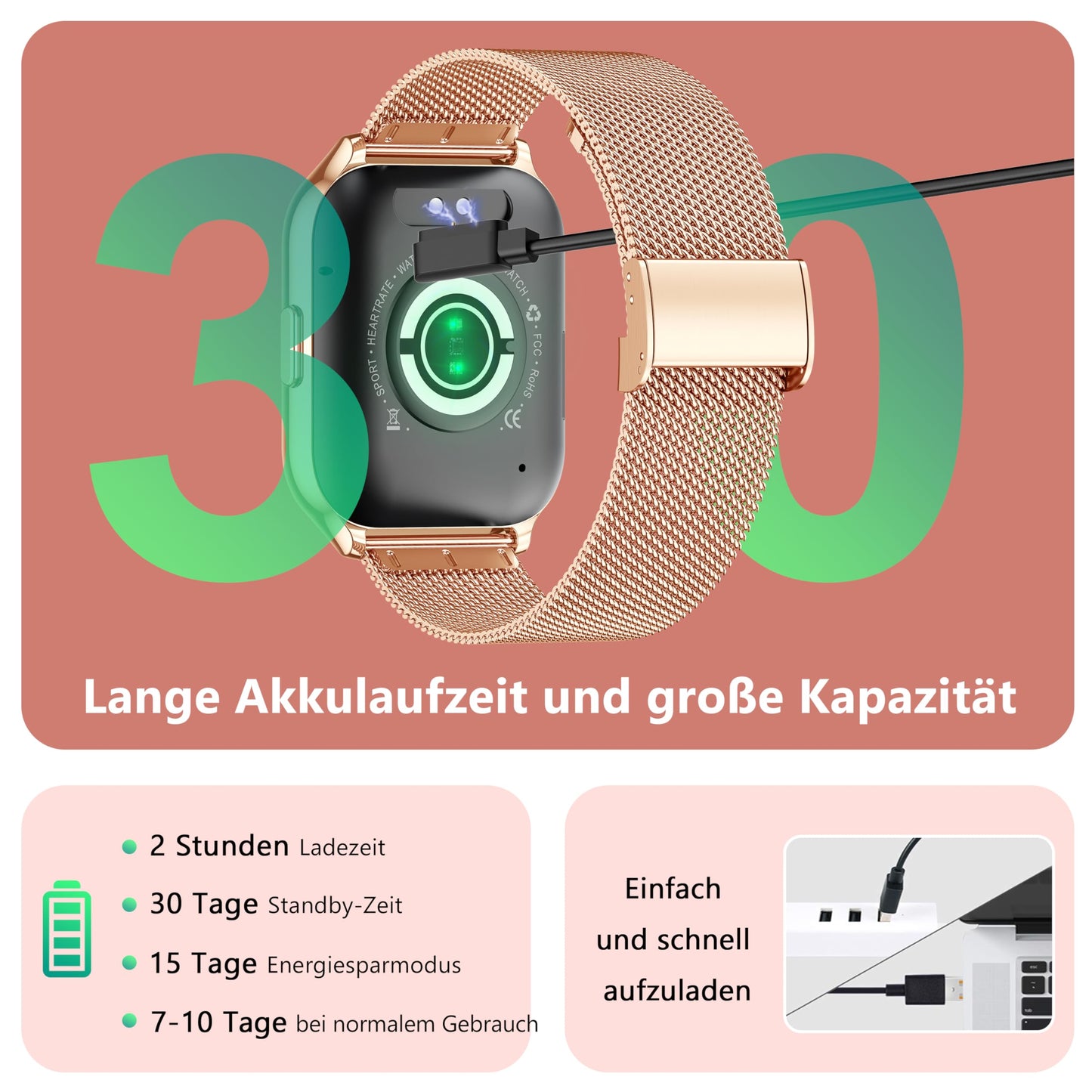 Narcid Smartwatch Damen Herren,2`Zoll mit Telefonfunktion/Sprachassistent/Message Reminder,Fitnessuhr Puls-Schlaf-Monitor,Schrittzähler Sportuhr für iOS/Android(2 Armbänder)