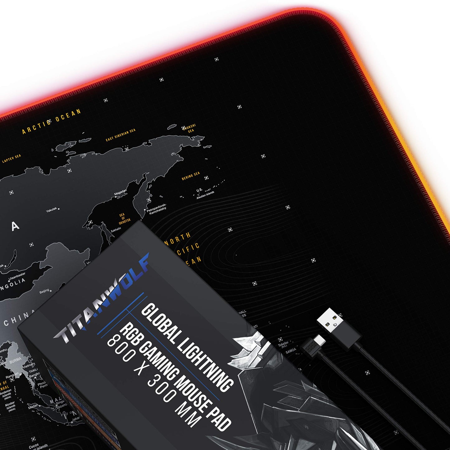 TITANWOLF - RGB Gaming Mouse Pad - LED Desk Pad - 800x300 mm - XXL Mouse Pad - LED Multi Color - 11 Lighting Modes - 7 LED Colors Plus 4 Effect Modes - Washable - Stars