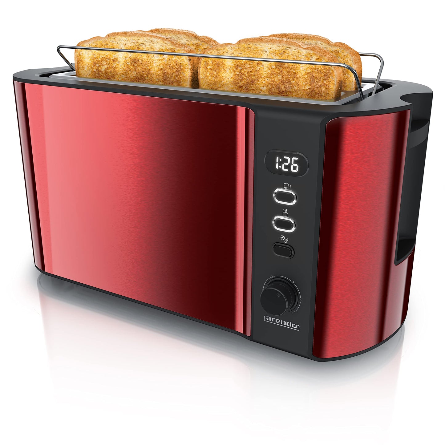 Arendo - Edelstahl Toaster Langschlitz 4 Scheiben - Defrost Funktion - wärmeisolierendes Gehäuse - mit integriertem Brötchenaufsatz - 1500W - Krümelschublade - Display mit Restzeitanzeige - Kupfer