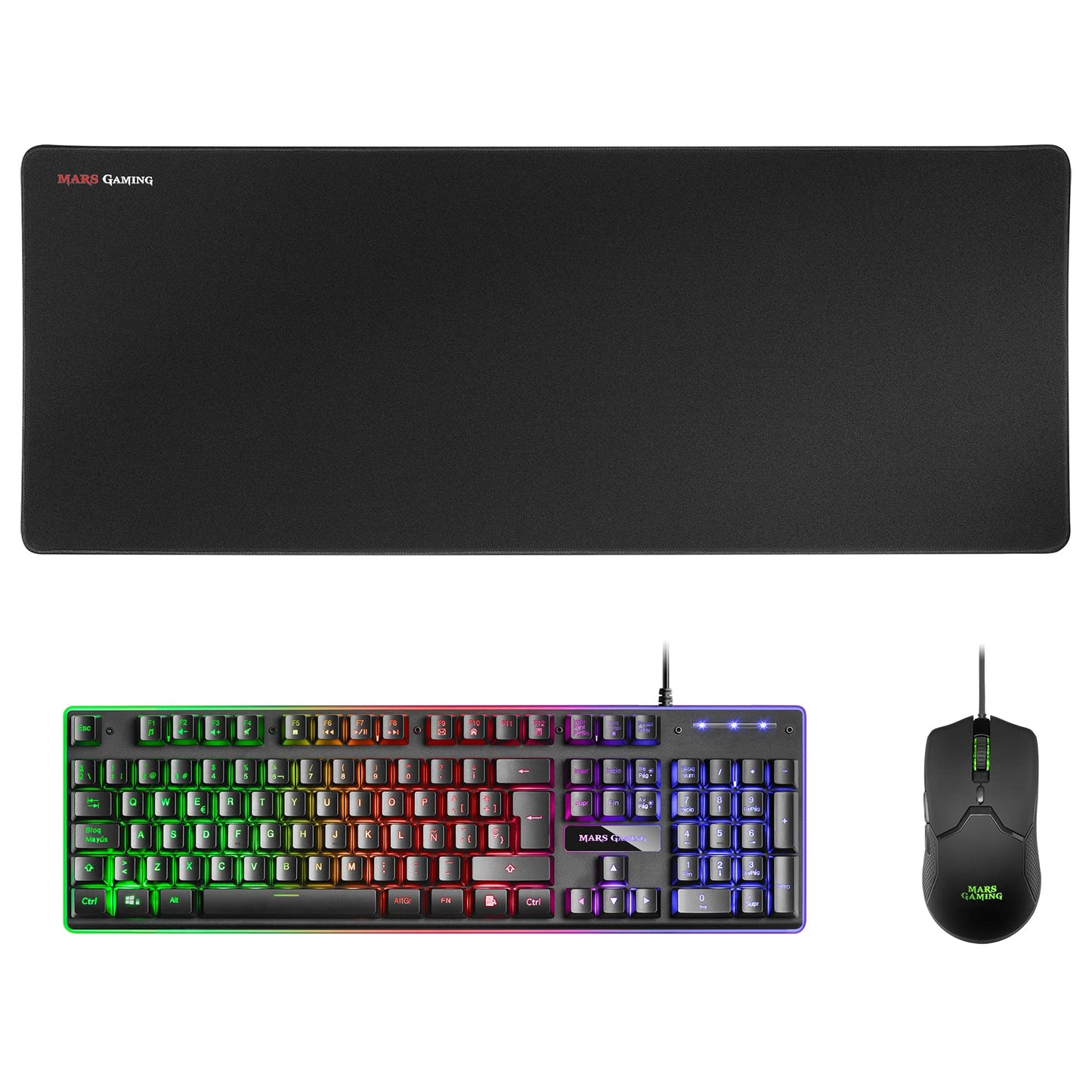 MARSGAMING MCP-RGB3, Pack Gaming Keyboard Fixed RGB + Gaming Mouse RGB Flow 3200 DPI + Headset Over-Ear RGB + XXL Mouse Pad, White, Portuguese Language