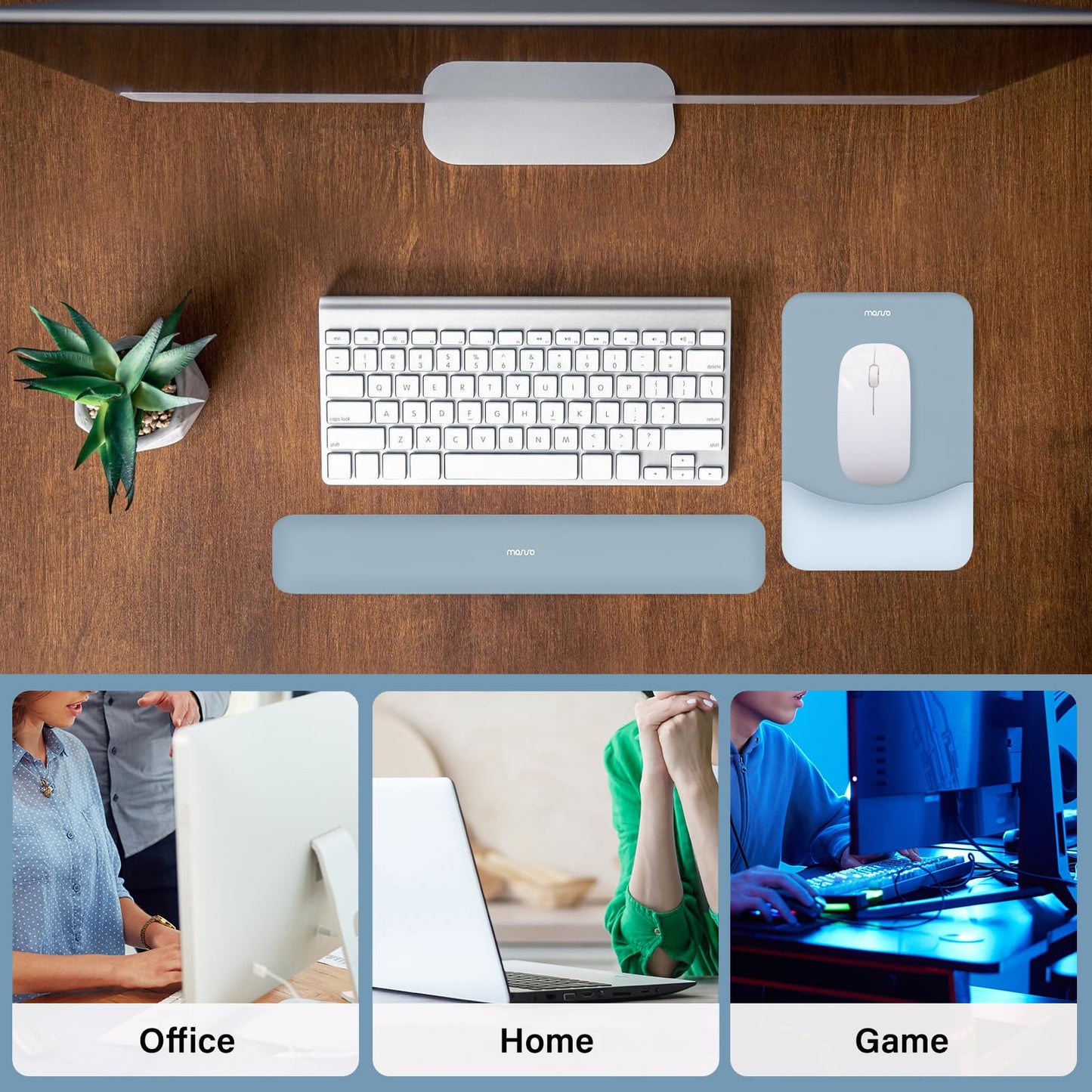 MOSISO Handgelenkstütze für Mauspad&Tastatur Set, Rechteckig Ergonomisch Mauspad Rutschfest Basis Home/Büro Schmerzlinderung&Typing Kissen mit Neopren Cloth&Erhöht Gebogen Memory Schaum,Grün