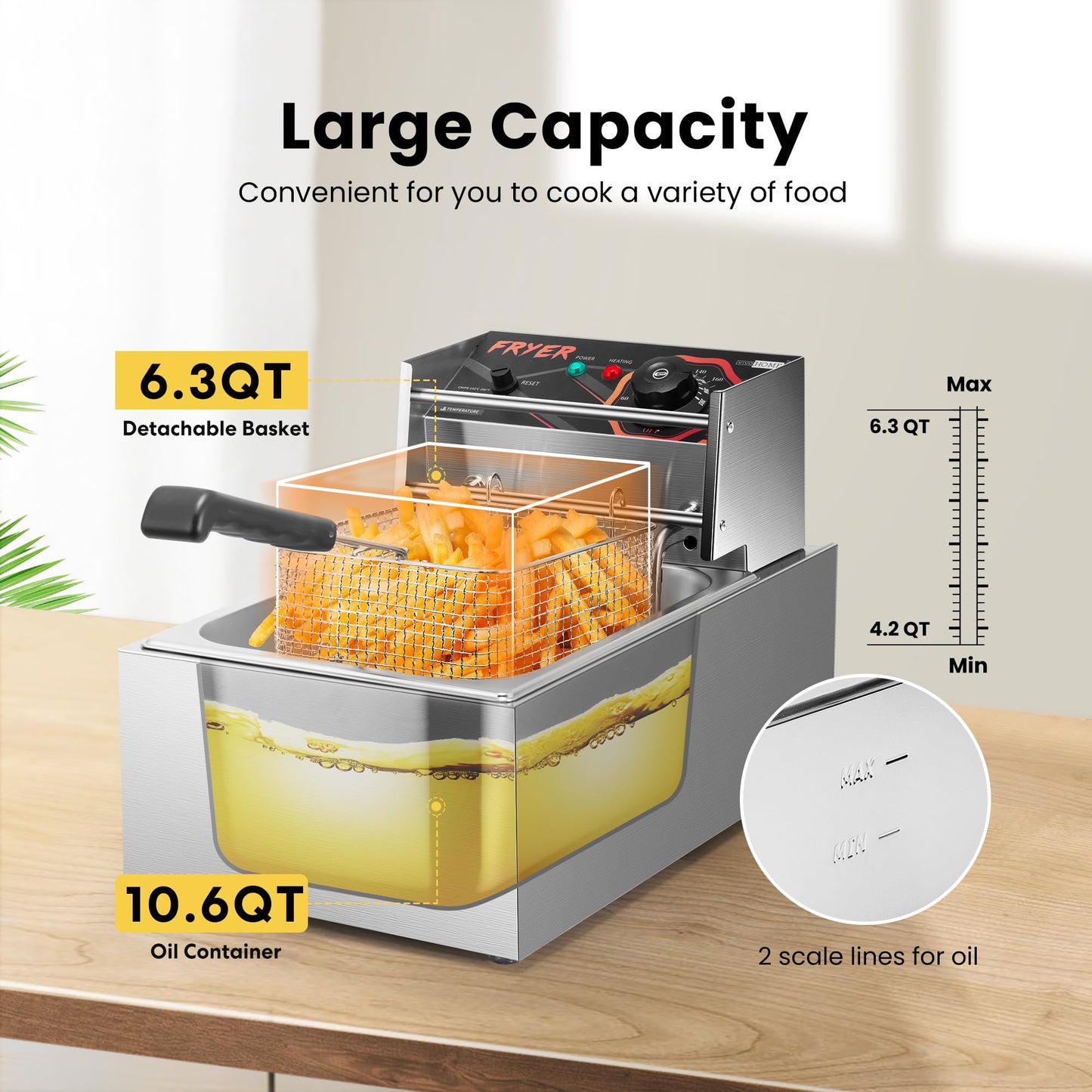VIVOHOME 10L Öl-Fritteuse 2500W Professionelle Fritteuse mit stufenlosem Temperaturregelung Große Fritteuse für den gewerblichen und privaten Gebrauch