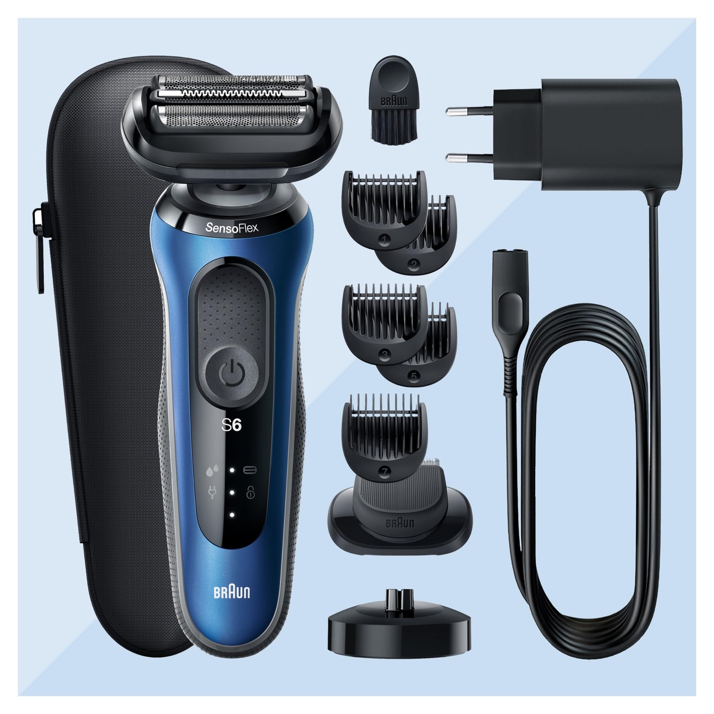 Braun Series 6 Elektrorasierer mit EasyClick Barttrimmer Aufsatz, SensoFlex Rasierer Herren Elektrisch, Ladestation, Wet & Dry, Geschenk Mann, Made in Germany, 61-B4500cs, blau