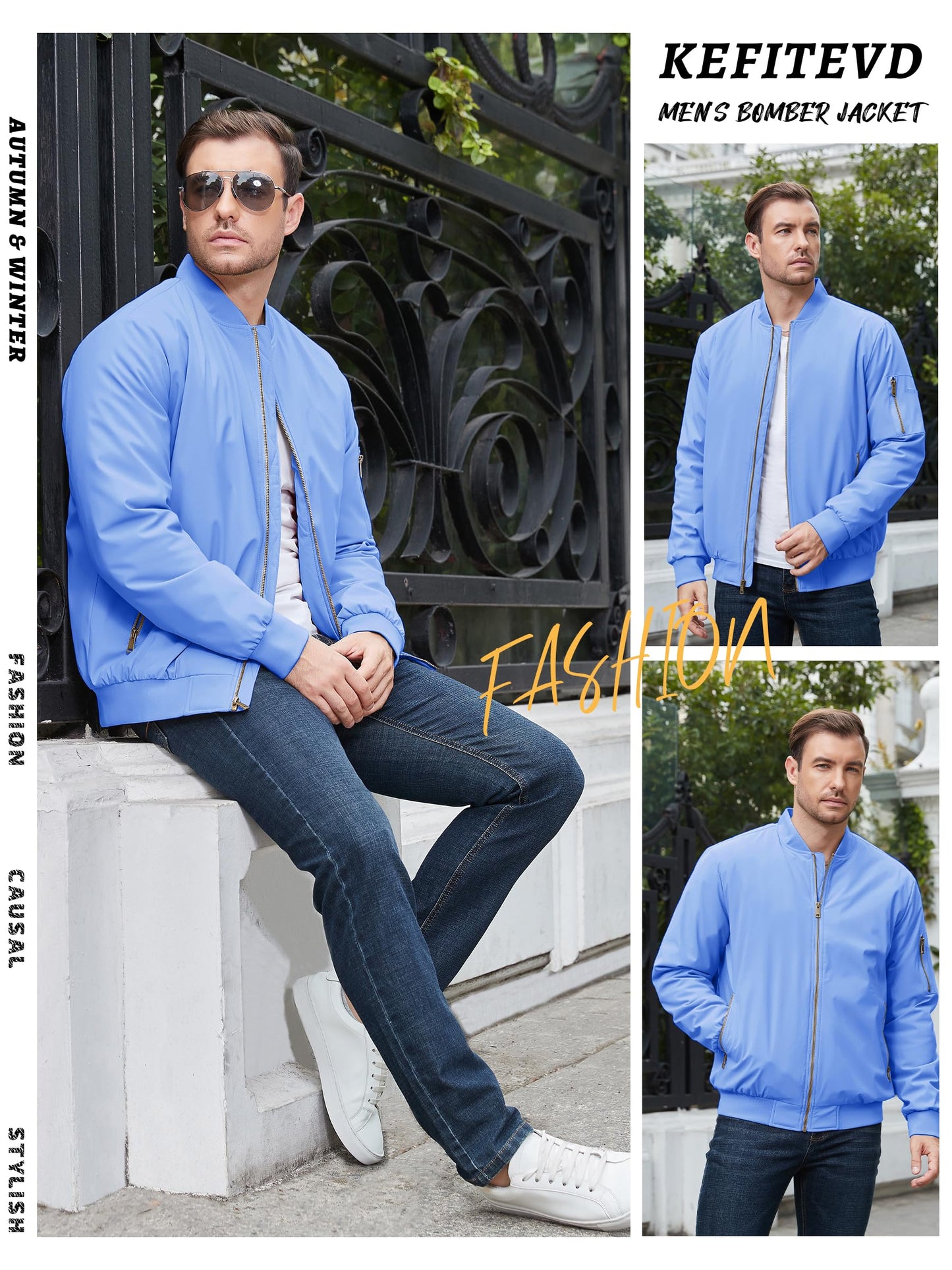 KEFITEVD Men’s Bomber Jacket – Casual Windproof Zip-Up Jacket