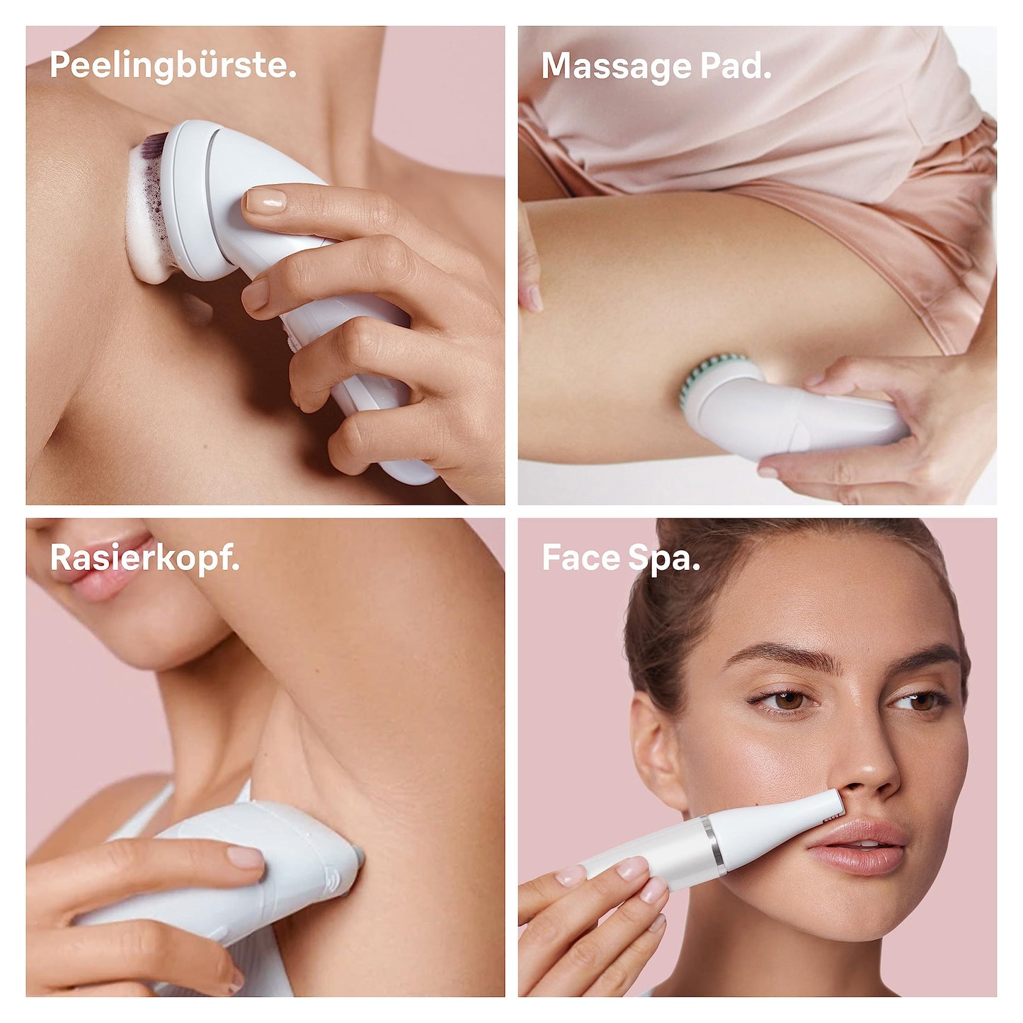 Braun Silk-épil 9 Beauty-Set, Epilierer Damen / Haarentferner, FaceSpa Gesichtshaarentferner, Aufsätze für Rasierer, Peeling, Reinigung Gesicht/Körper, Tasche, 9-995, weiß/flamingo