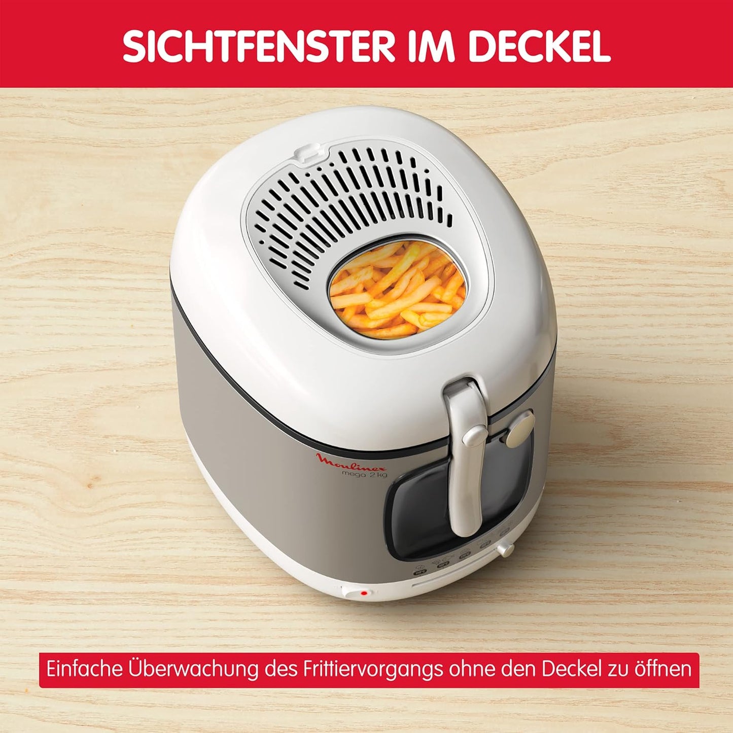 Moulinex Mega 2kg Fritteuse, Fritteuse mit Öl, Anti-Geruchs-Filter, regelbare Temperatur, leichte Reinigung, knusprige Pommes, 1.800 Watt, für bis zu 8 Personen, weiß/silber, AM4800