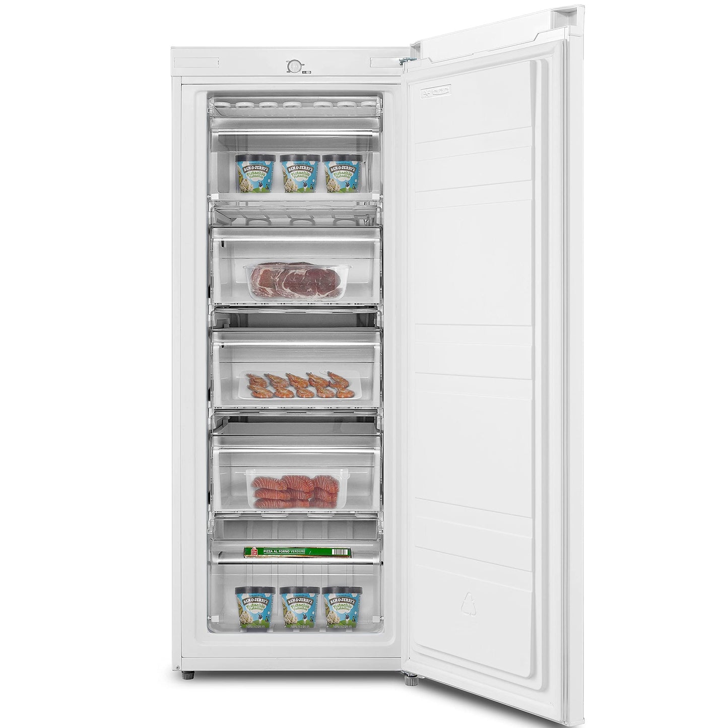 COMFEE' RCU60WH2(E) 60L Gefrierschrank senkrecht, 3 Fächer, Eintür, einstellbare Temperatur, umkehrbare Tür, leise, Freistehend, Weiß