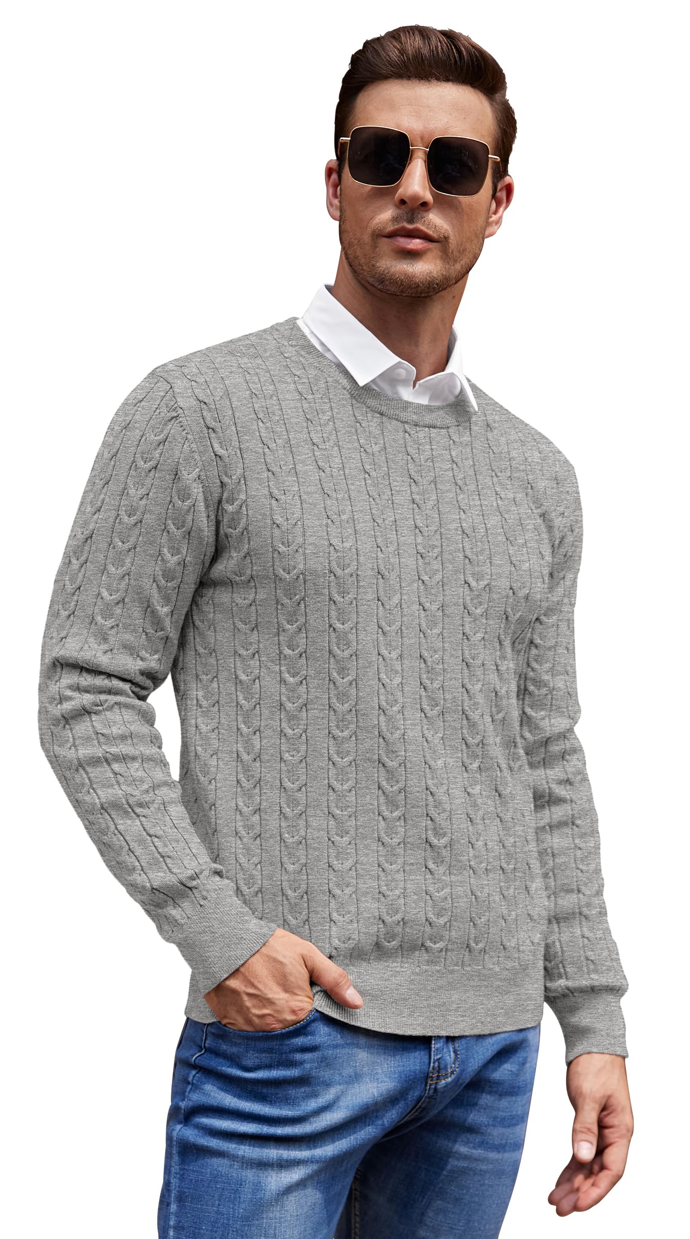 NITAGUT Men’s Cable Knit Sweater – Slim Fit Crewneck Pullover