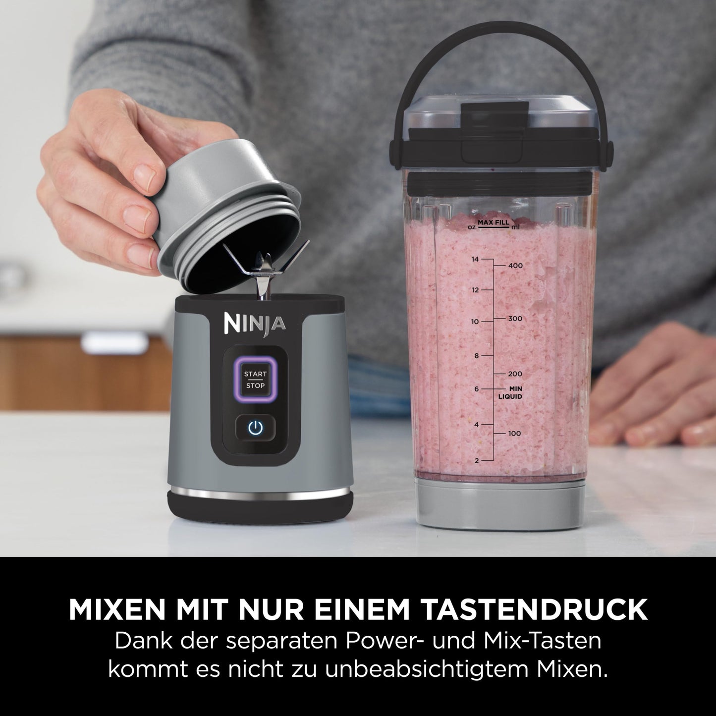 Ninja Blast Tragbarer Mixer / Blender / Smoothie Maker, 530ml Becher, Auslaufsicherer Deckel, Leistungsstarker Mini Standmixer, Kabellos & Wiederaufladbar, Zerkleinert Eis & Obst, Schwarz