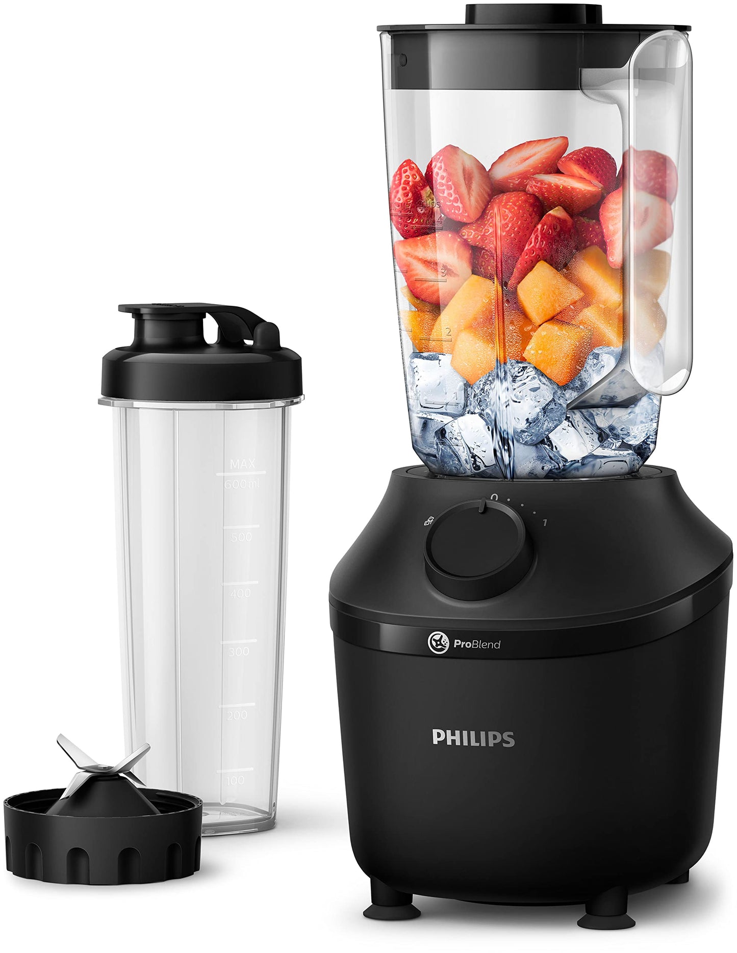 Philips Standmixer (450 Watt, ProBlend-Technologie, 1,9 Liter Kunststoffbehälter, inkl. Trinkflasche) schwarz